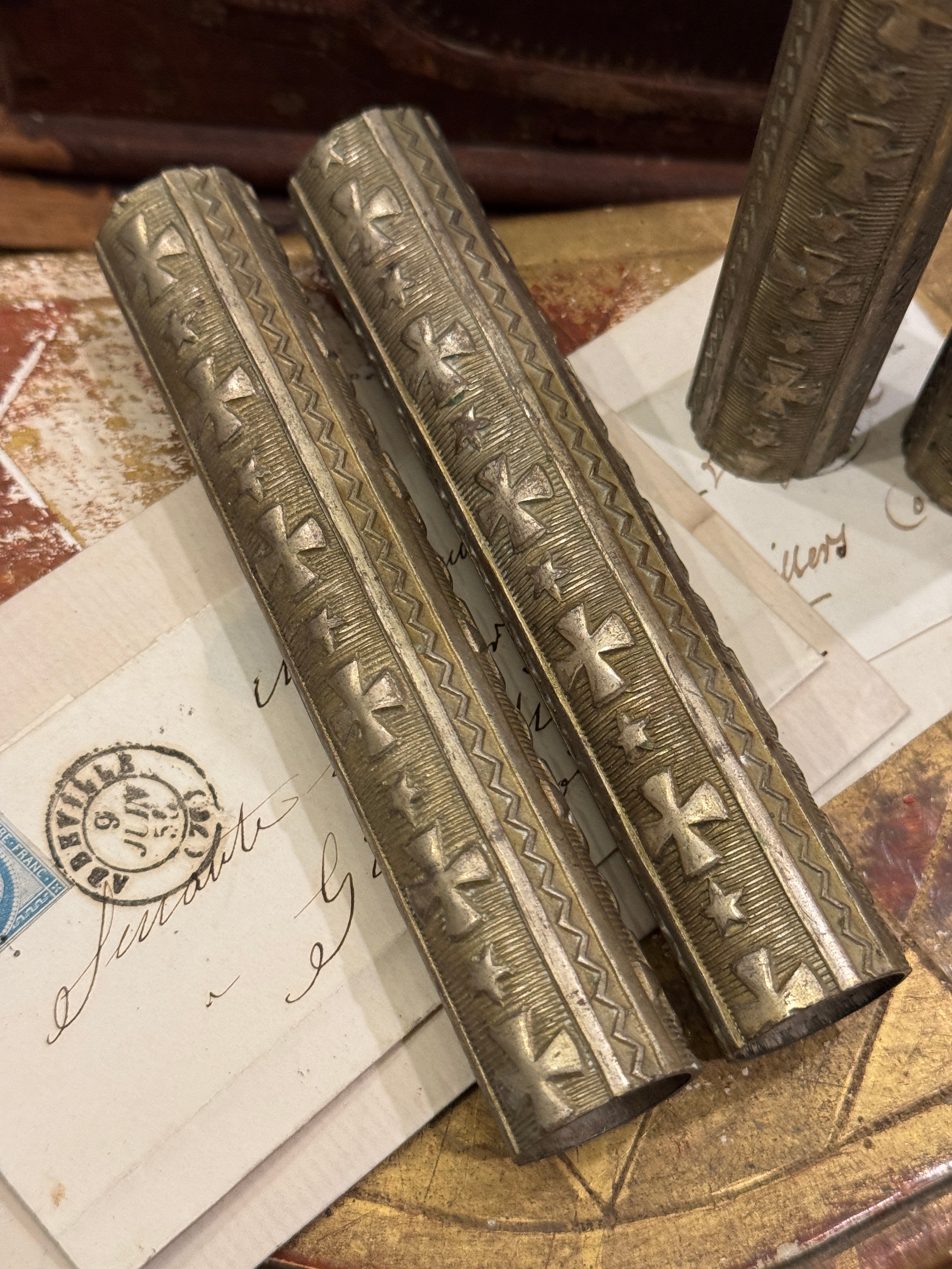 Beautiful Antique 1800s French Ormolu Candle Sleeves