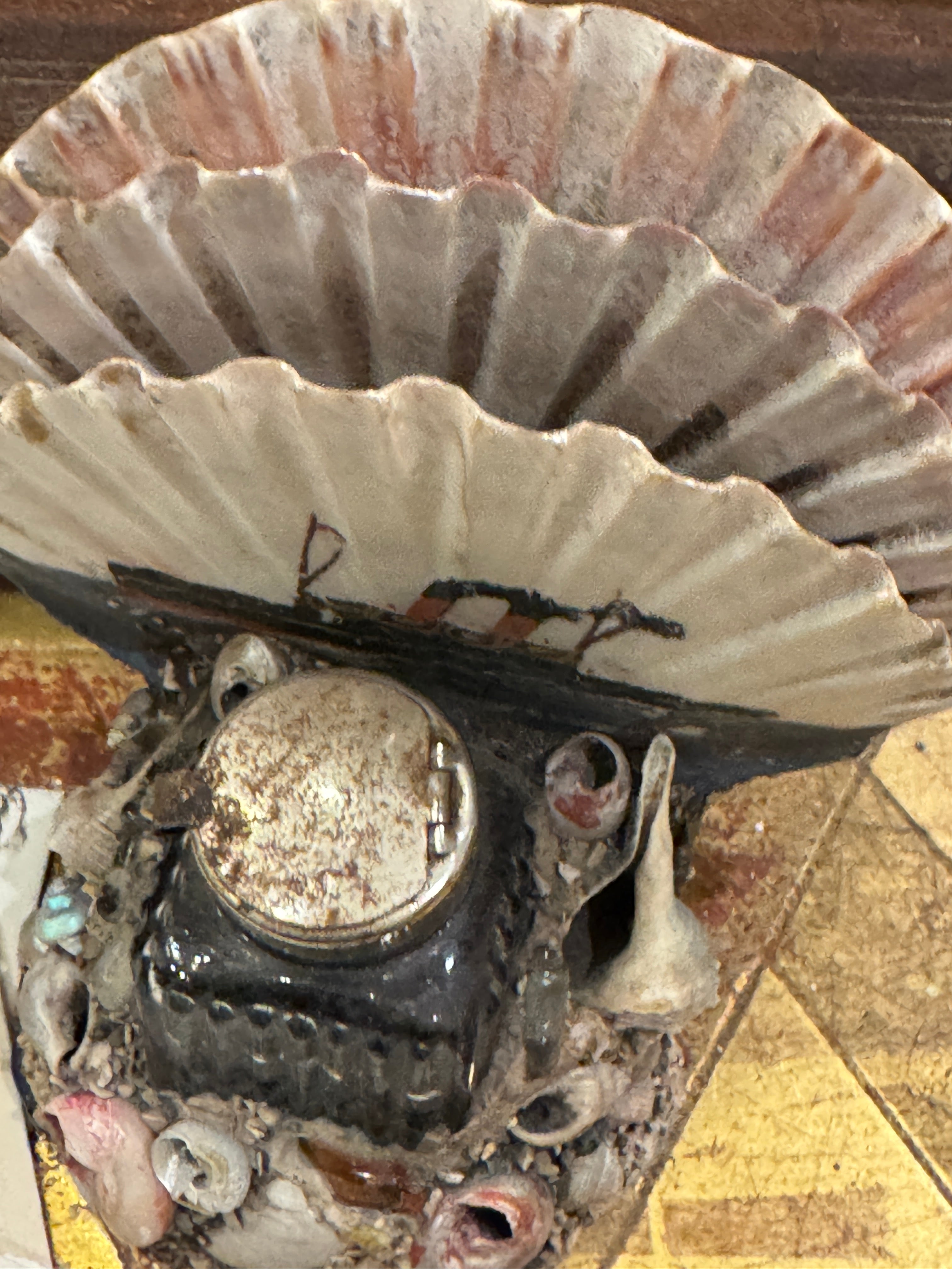 Antique French Seashell Inkwell Art