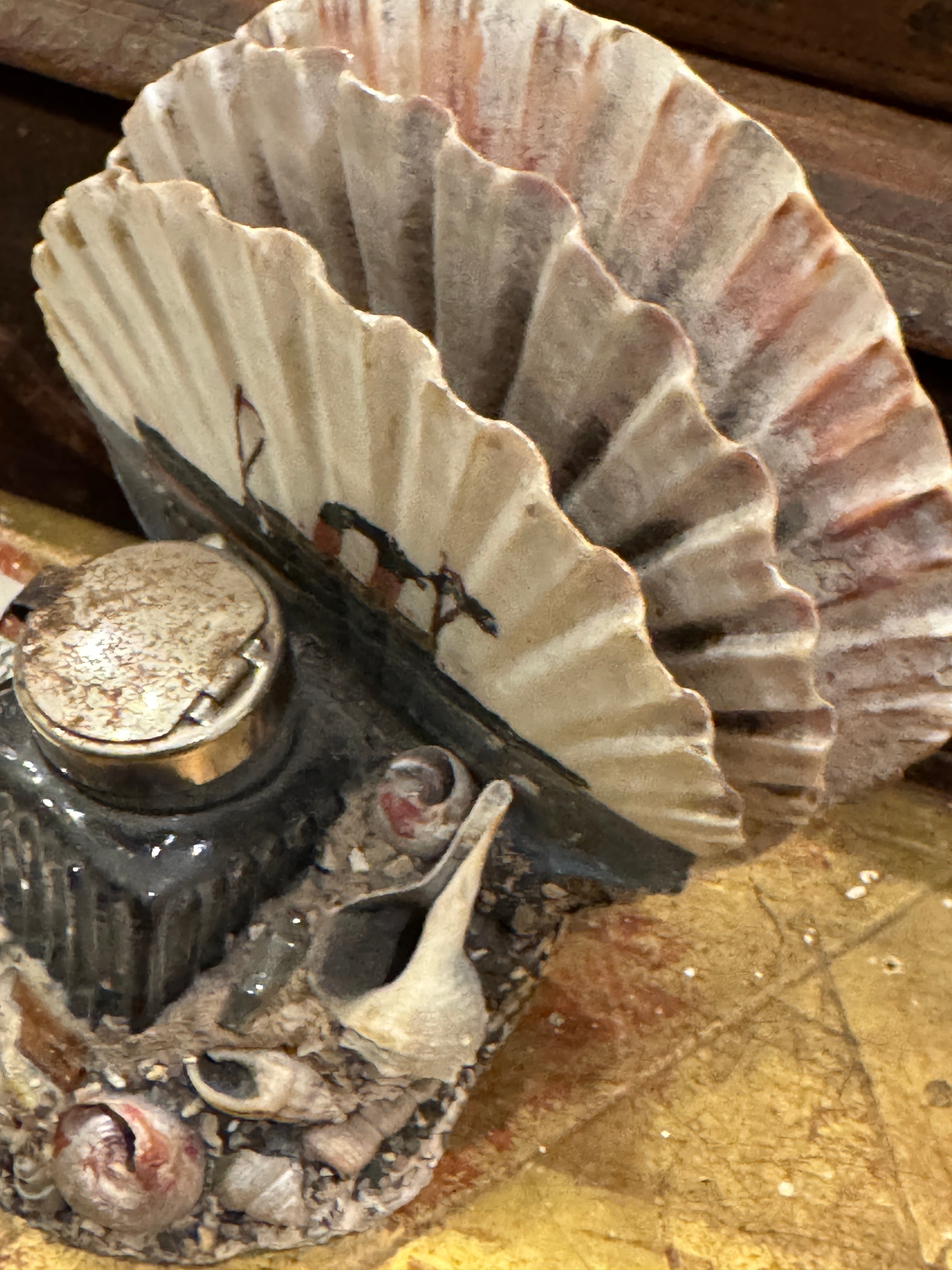 Antique French Seashell Inkwell Art