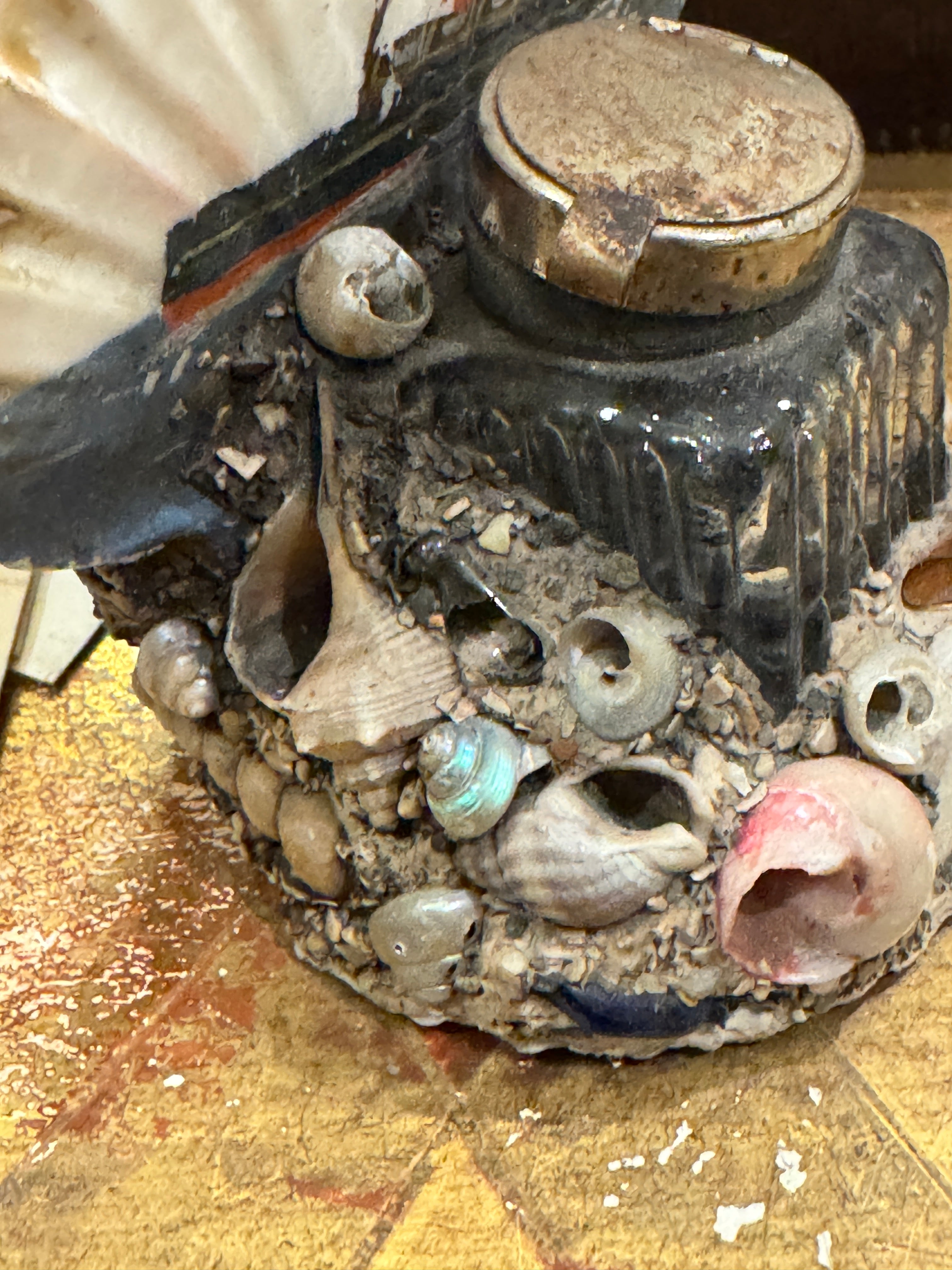 Antique French Seashell Inkwell Art