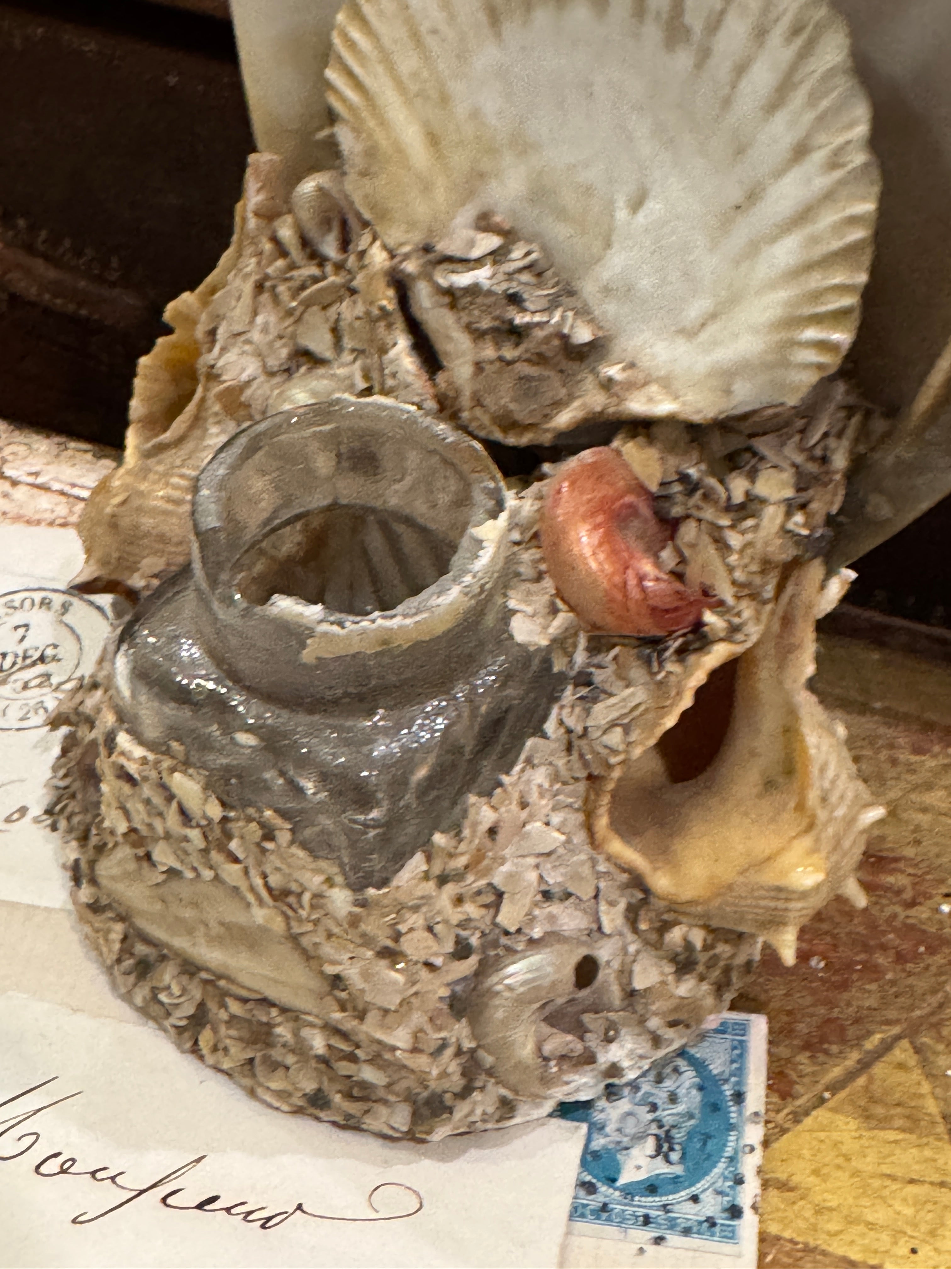 Antique French Seashell Inkwell Art