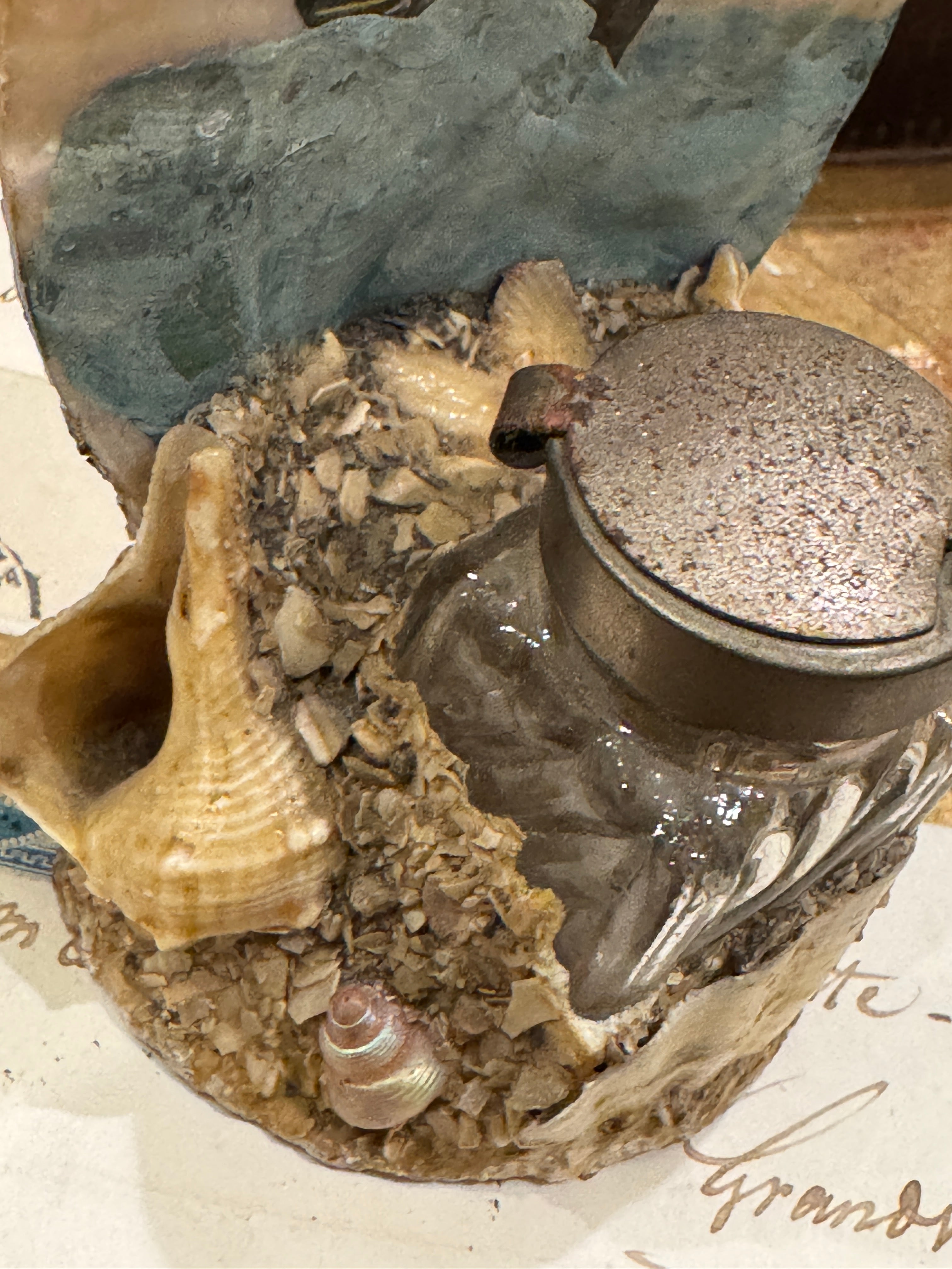 Antique French Seashell Inkwell Art