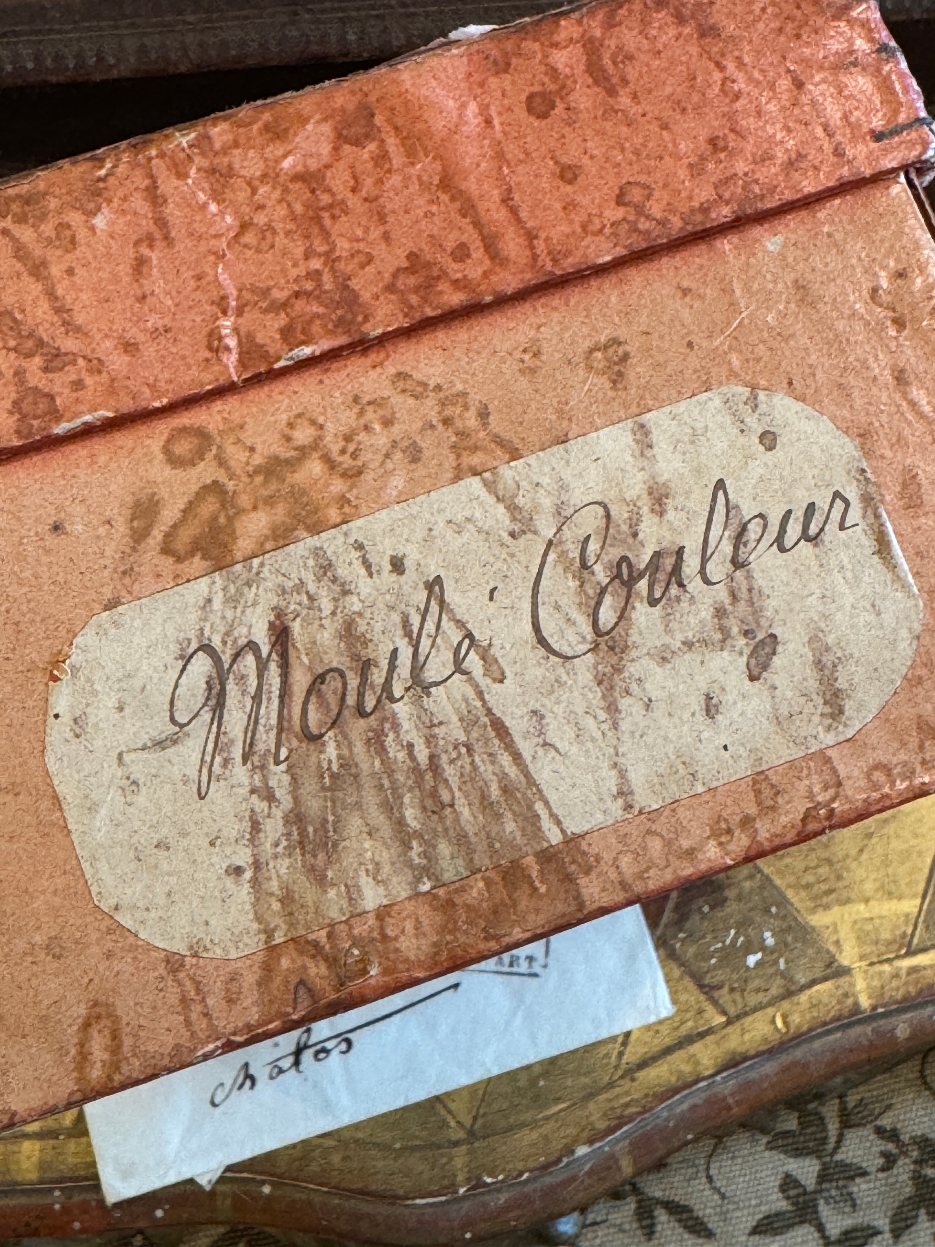 Small Antique French Cardboard Box with Ephemera