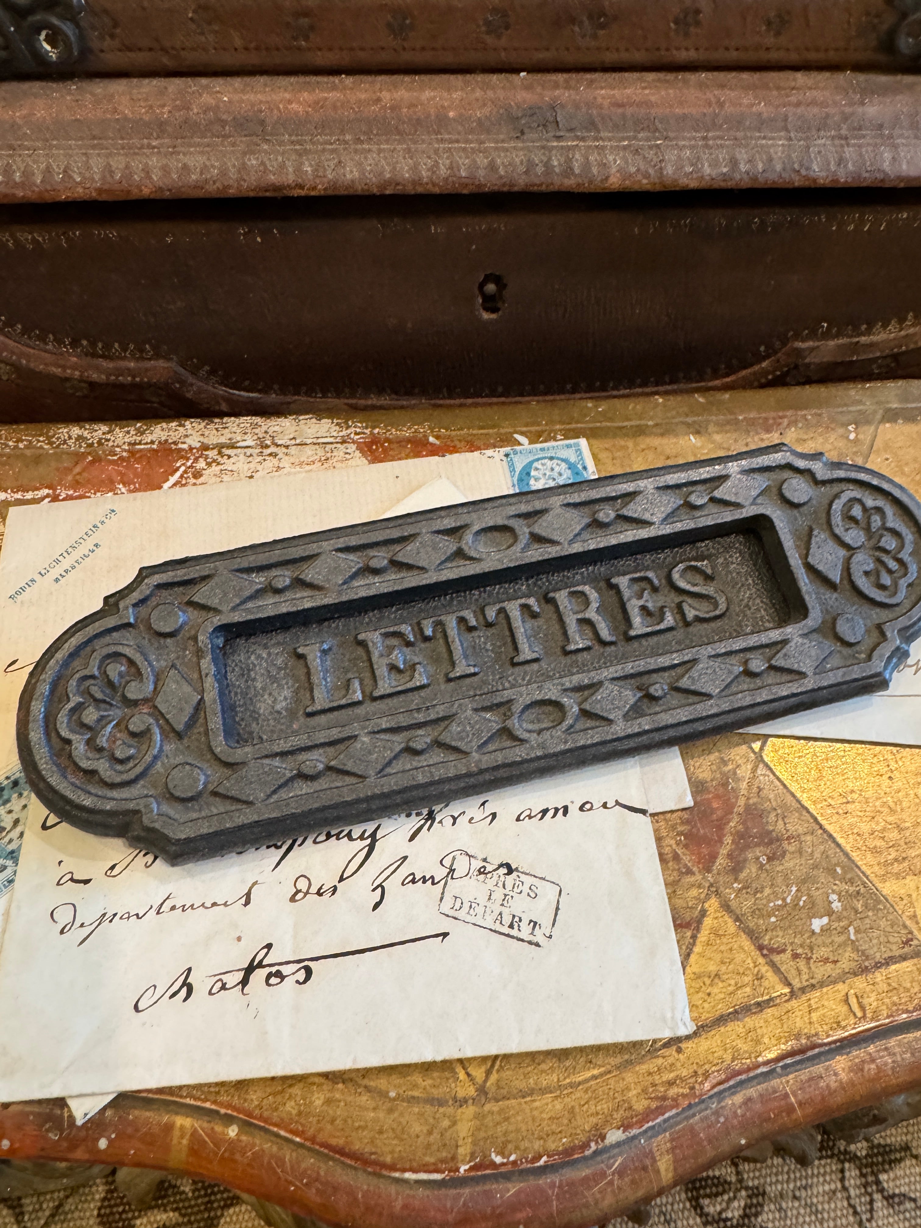 Antique French Cast Iron Letter Box Mailbox Door Letter Slot