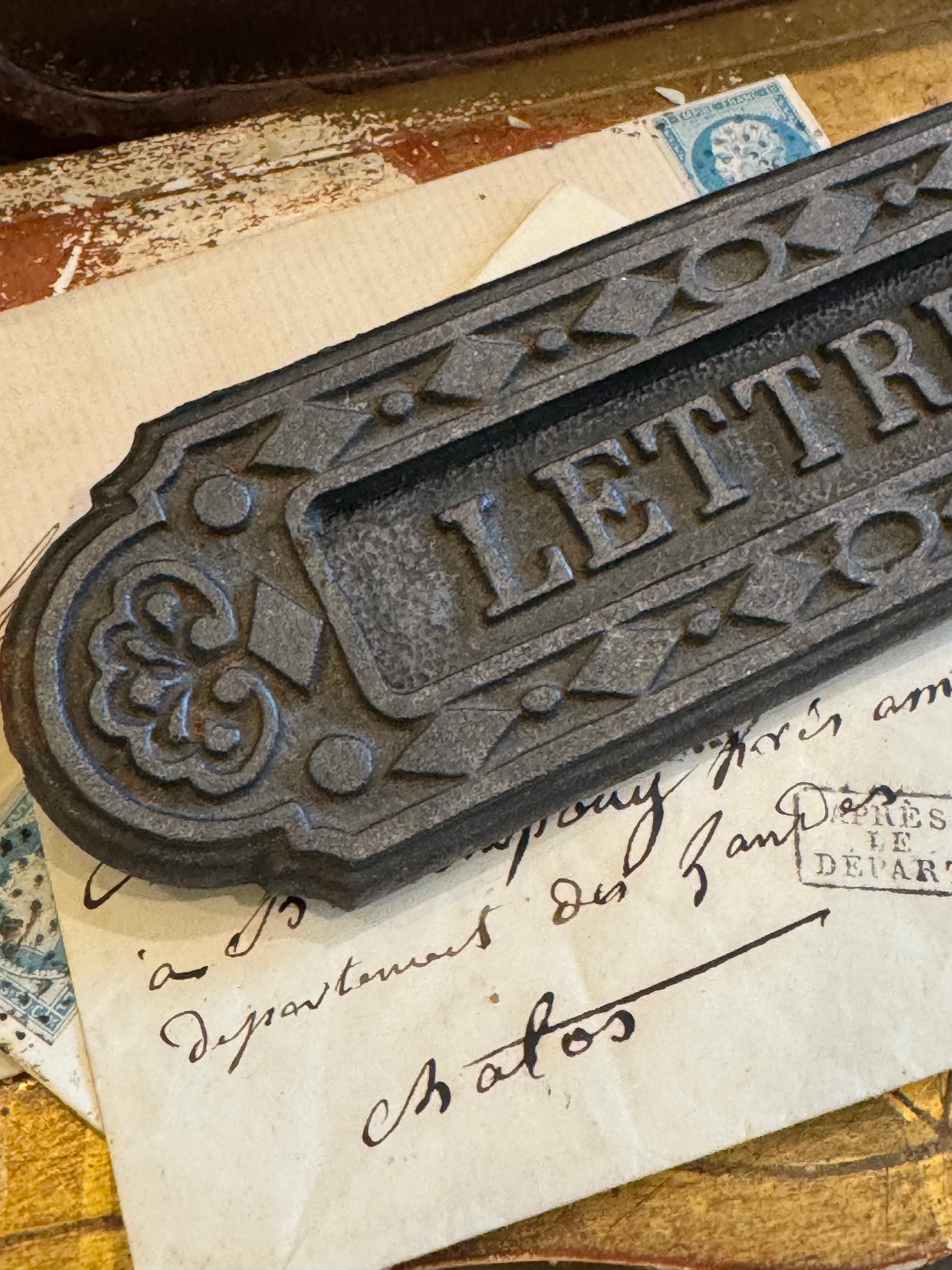 Antique French Cast Iron Letter Box Mailbox Door Letter Slot