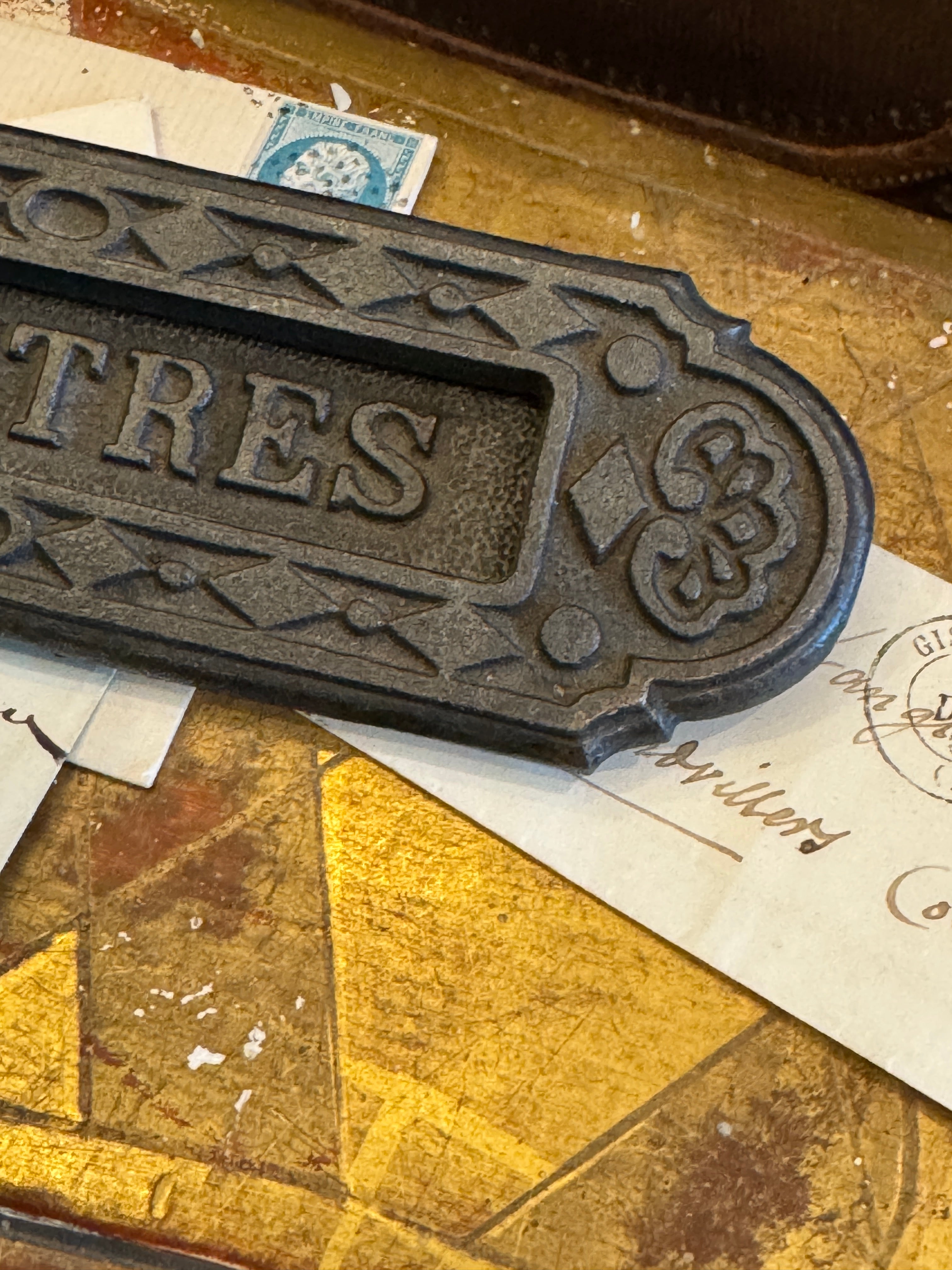 Antique French Cast Iron Letter Box Mailbox Door Letter Slot