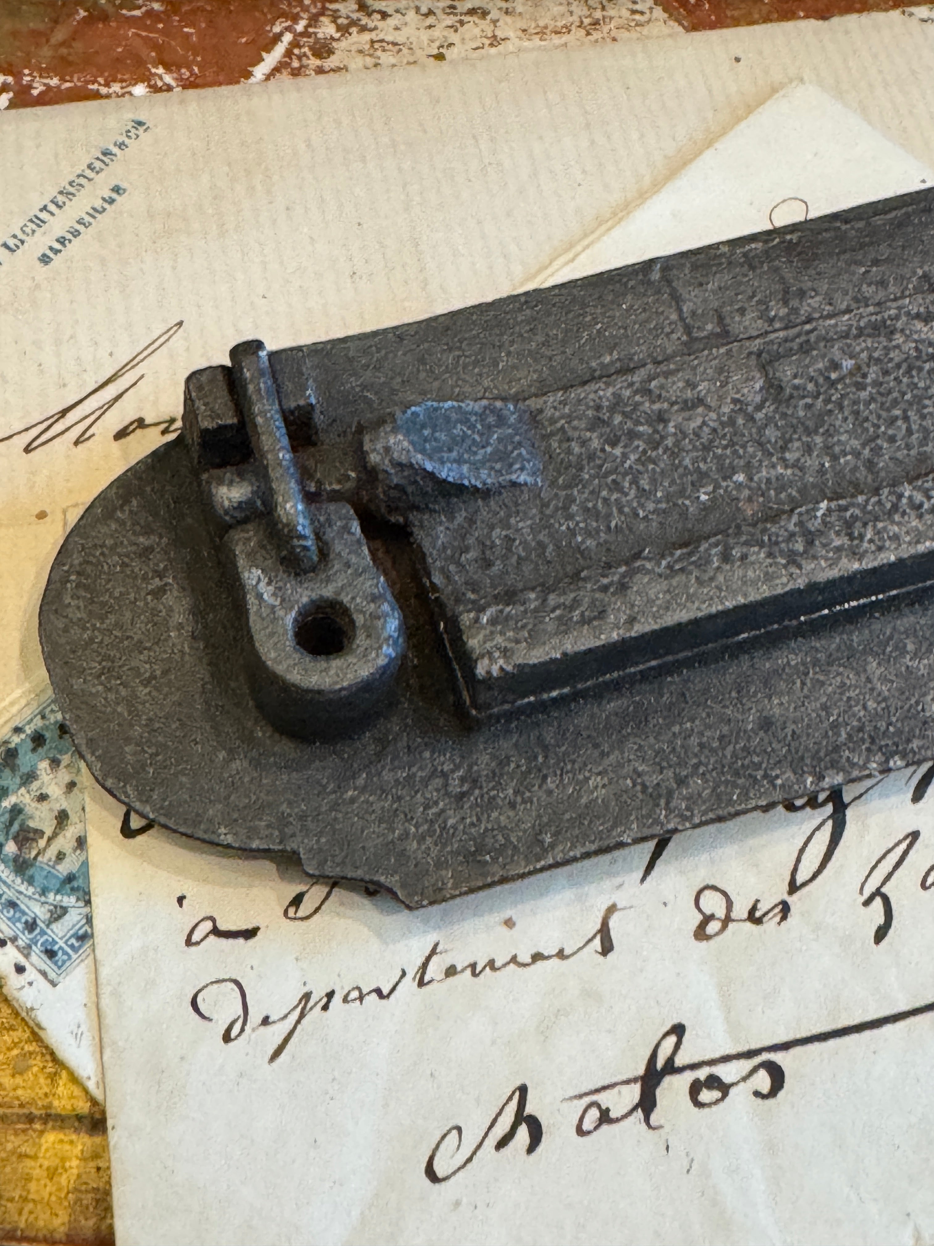 Antique French Cast Iron Letter Box Mailbox Door Letter Slot