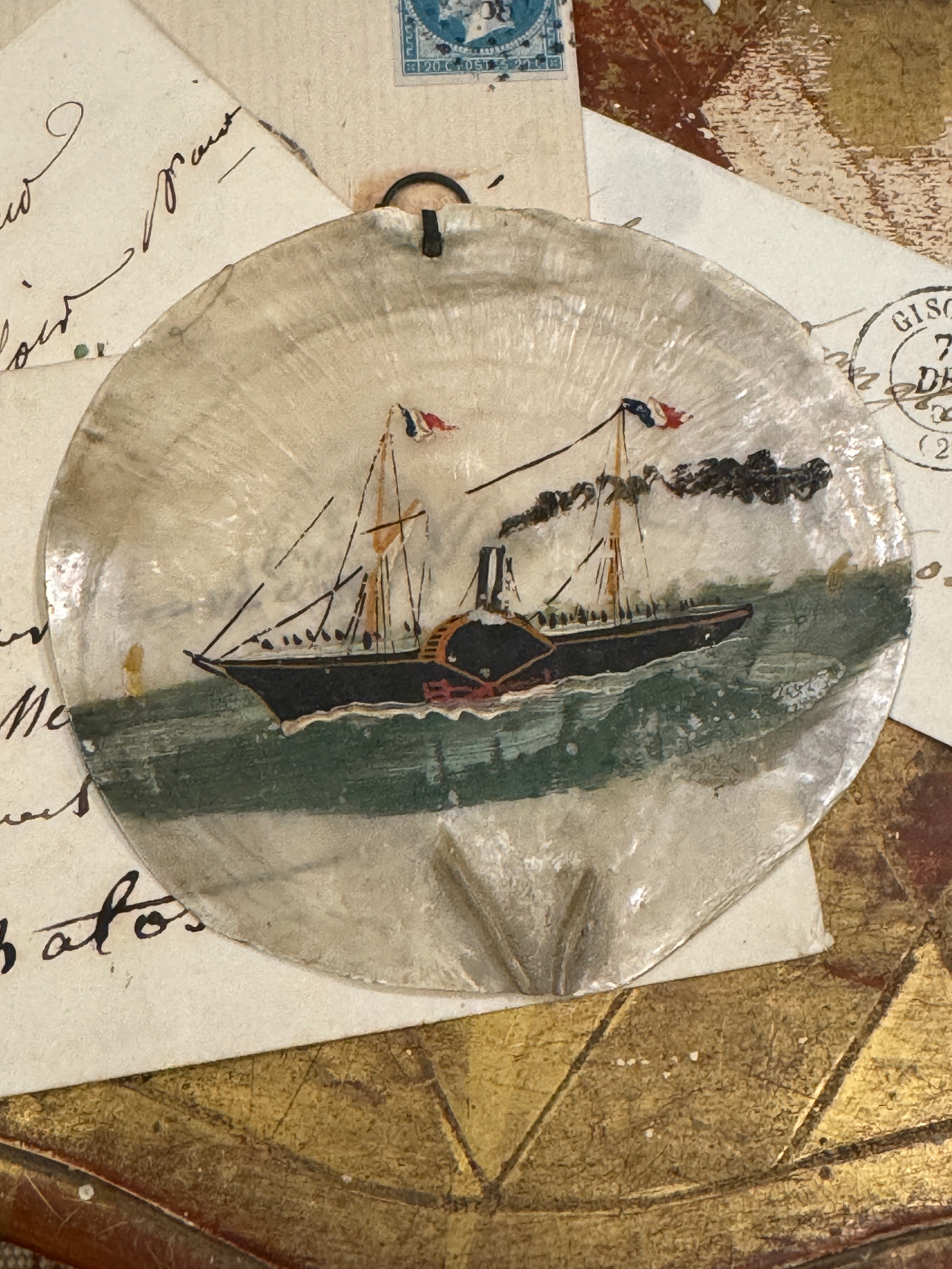 Antique French Painted Seashell