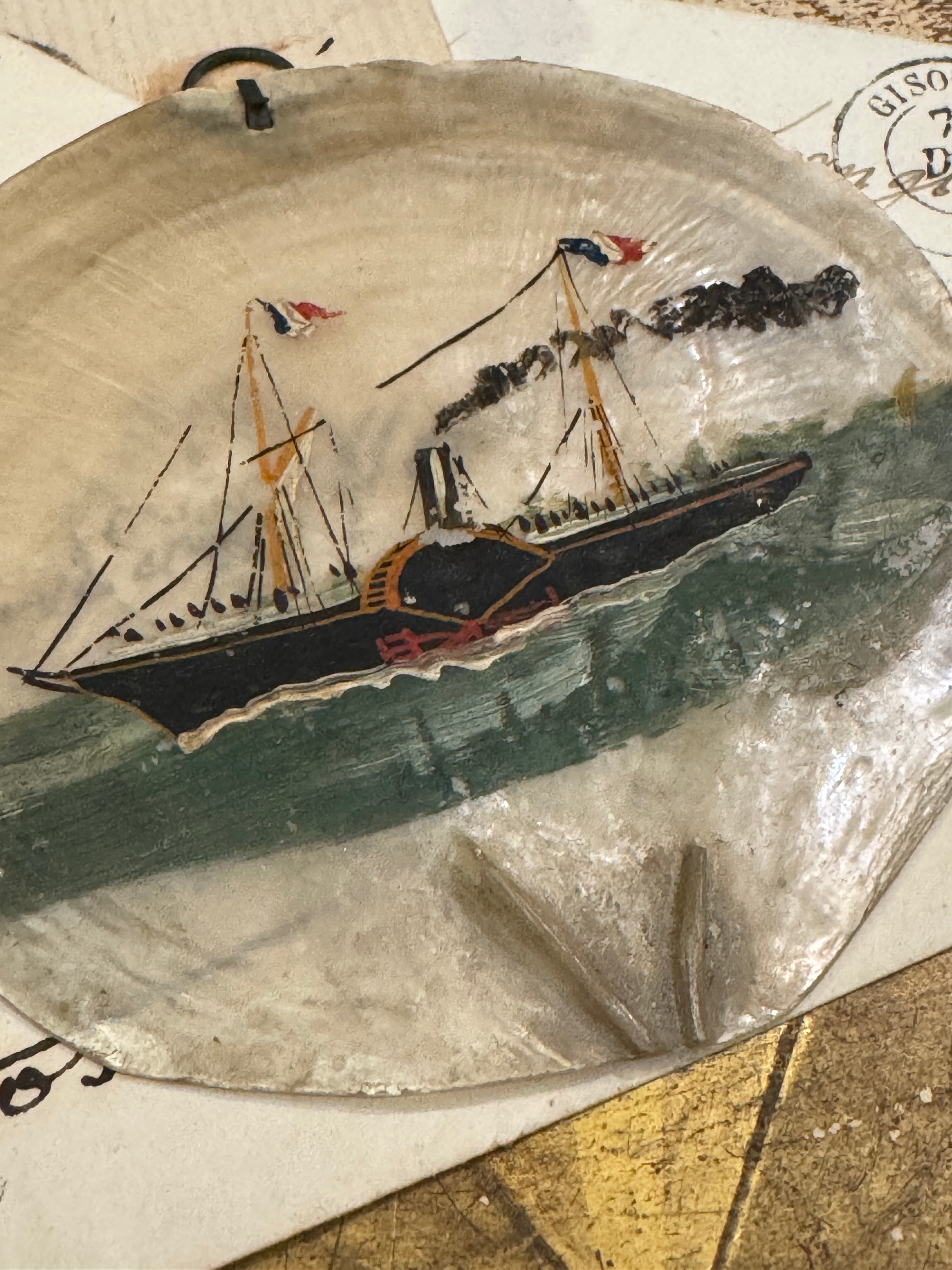 Antique French Painted Seashell