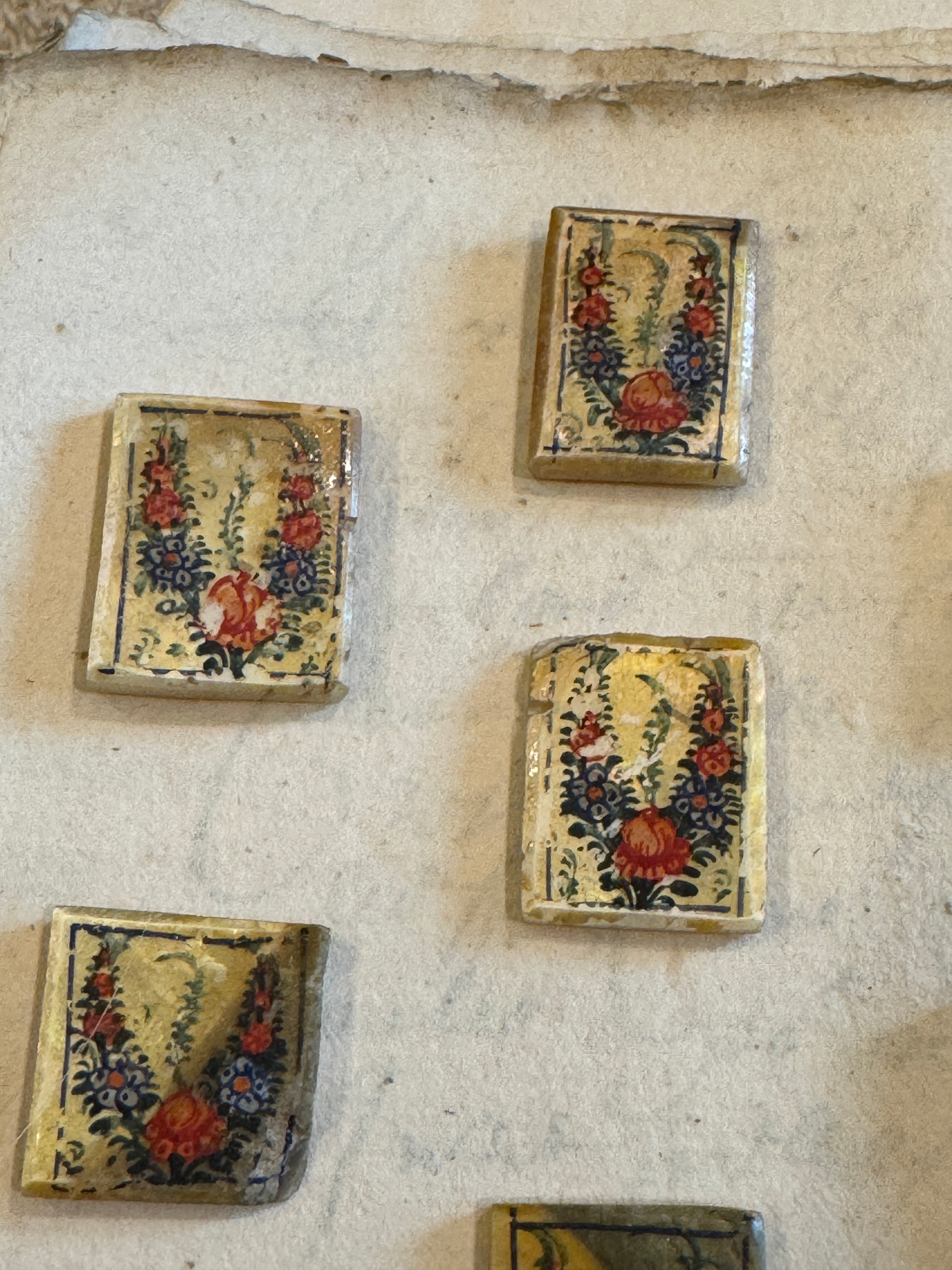 Antique Painted Rectangle Mother-of-Pearl Floral Tiles - T1