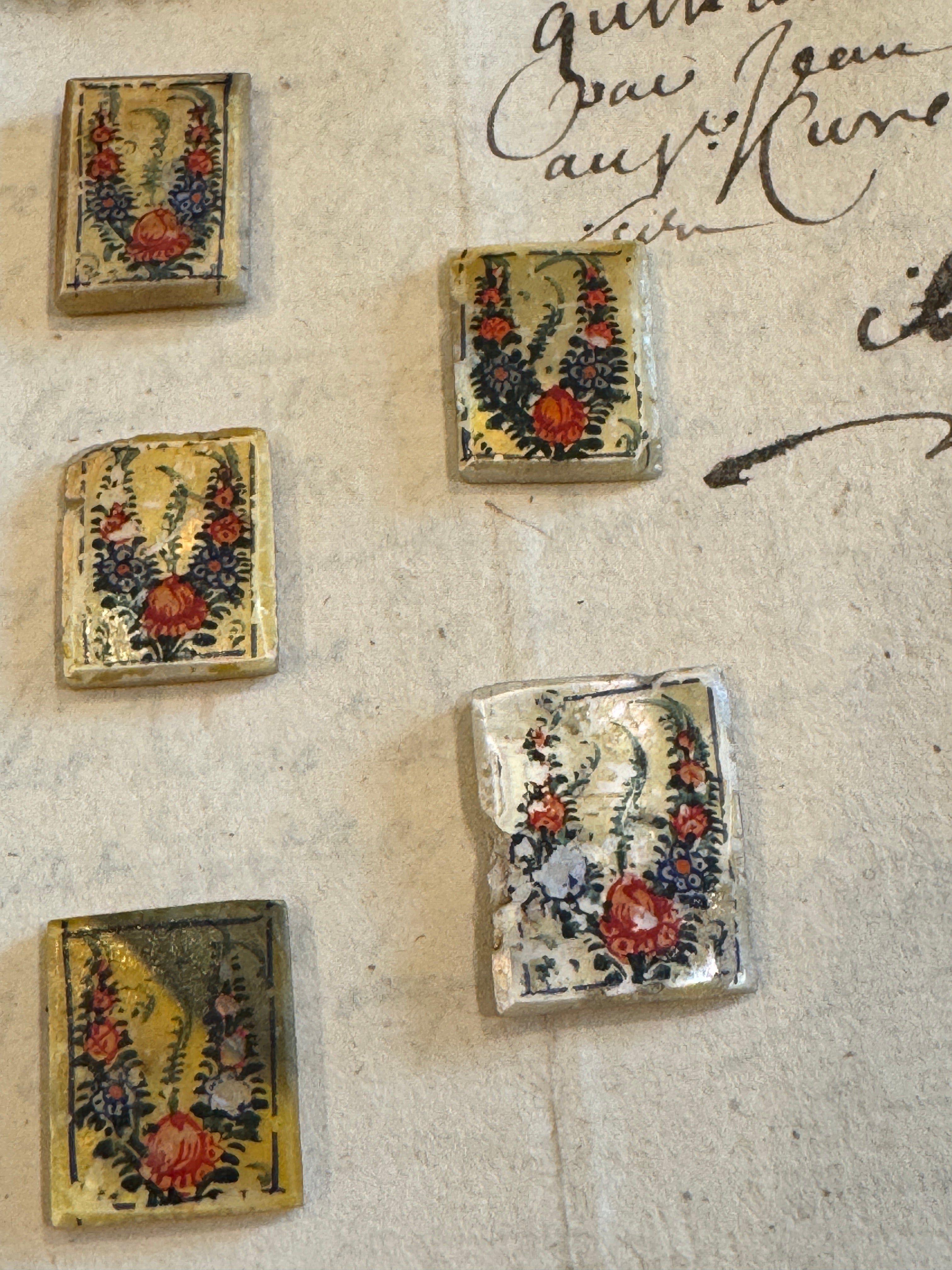 Antique Painted Rectangle Mother-of-Pearl Floral Tiles - T2