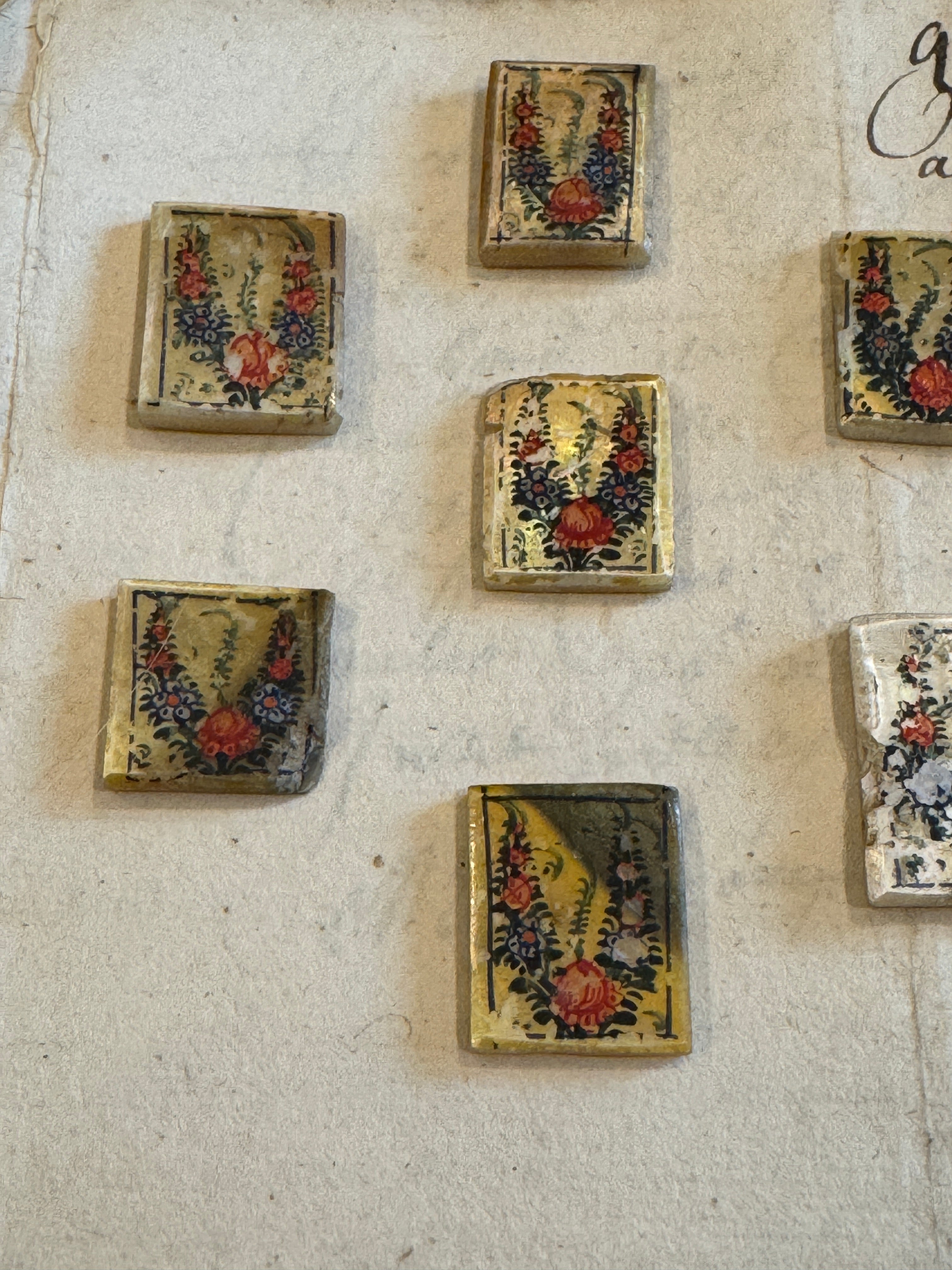 Antique Painted Rectangle Mother-of-Pearl Floral Tiles - T1