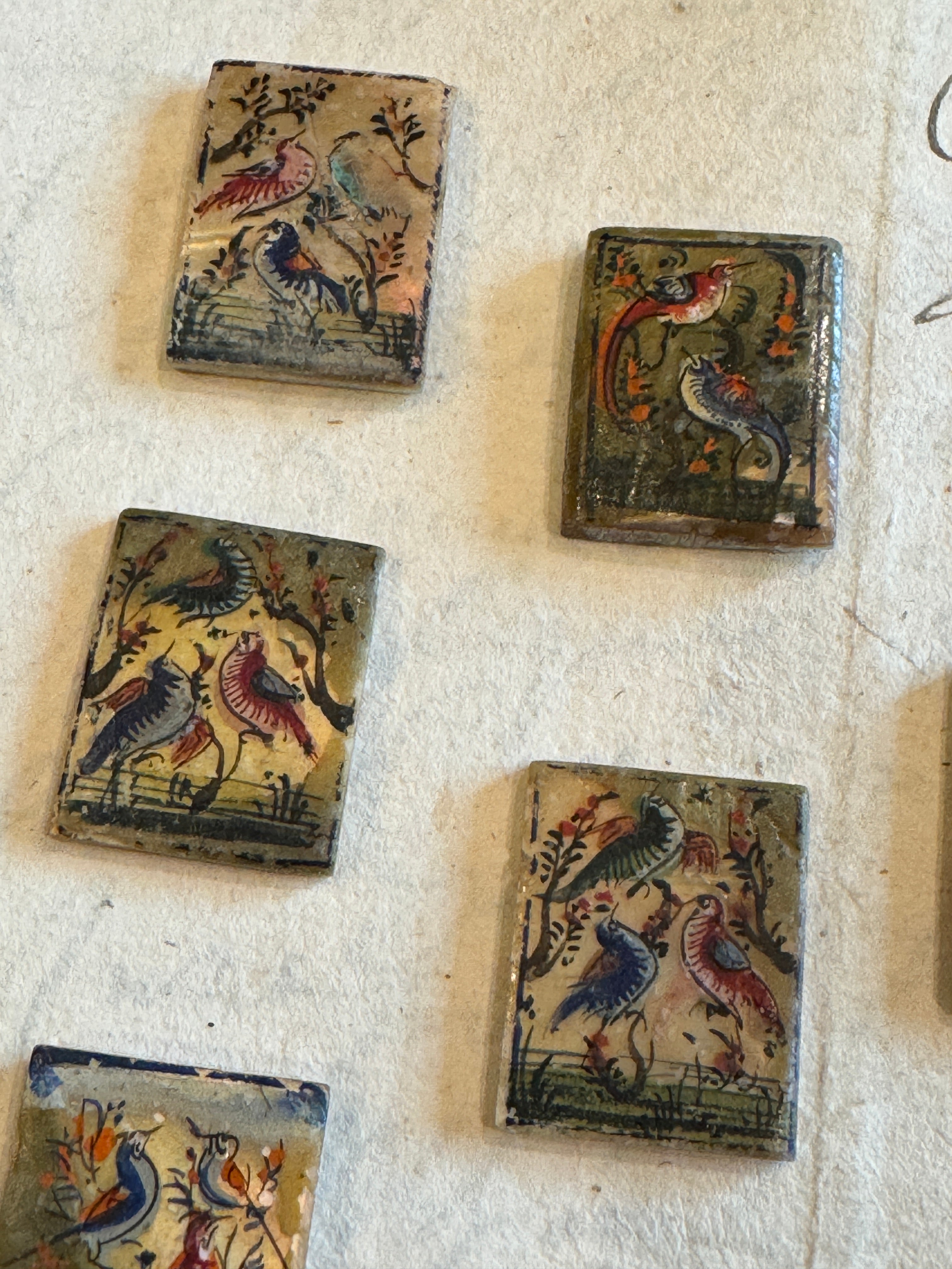 Antique Painted Rectangle Mother-of-Pearl Bird Tiles - T3