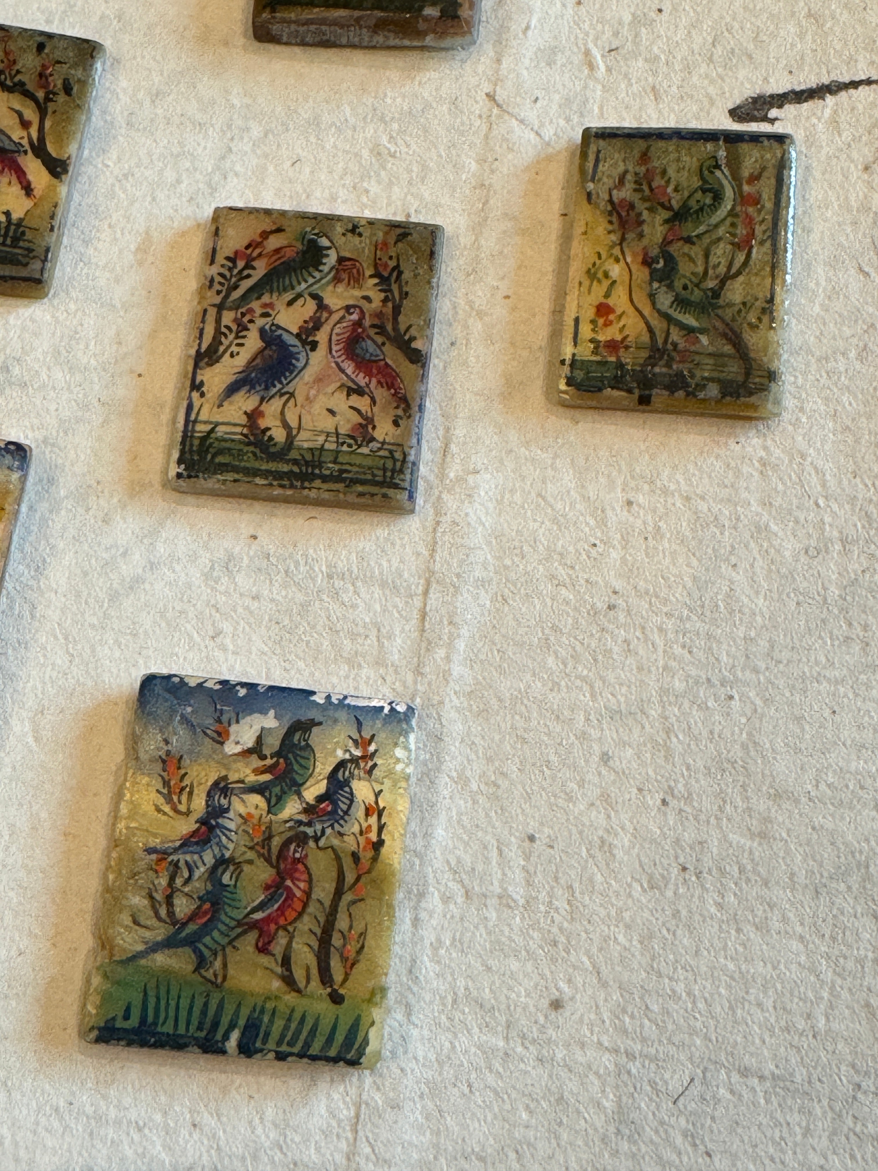 Antique Painted Rectangle Mother-of-Pearl Bird Tiles - T3