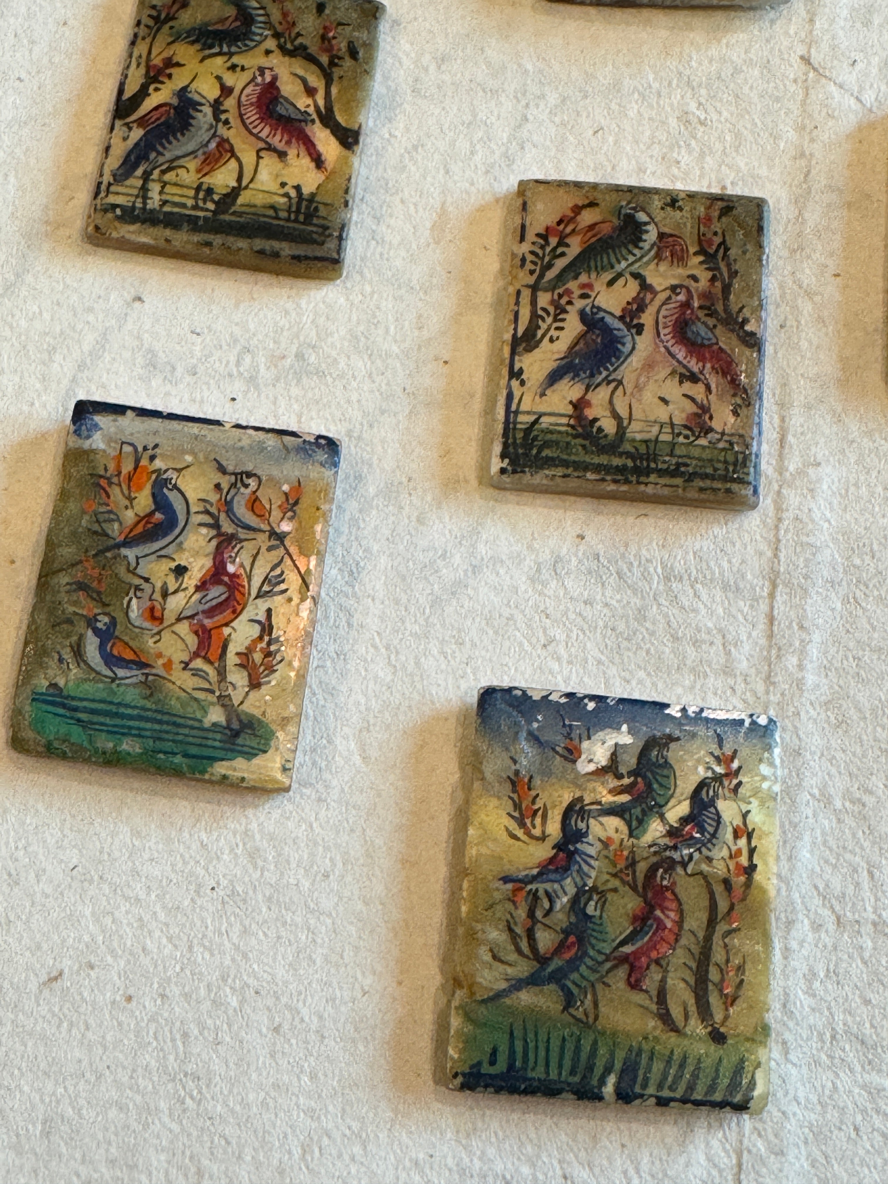 Antique Painted Rectangle Mother-of-Pearl Bird Tiles - T3