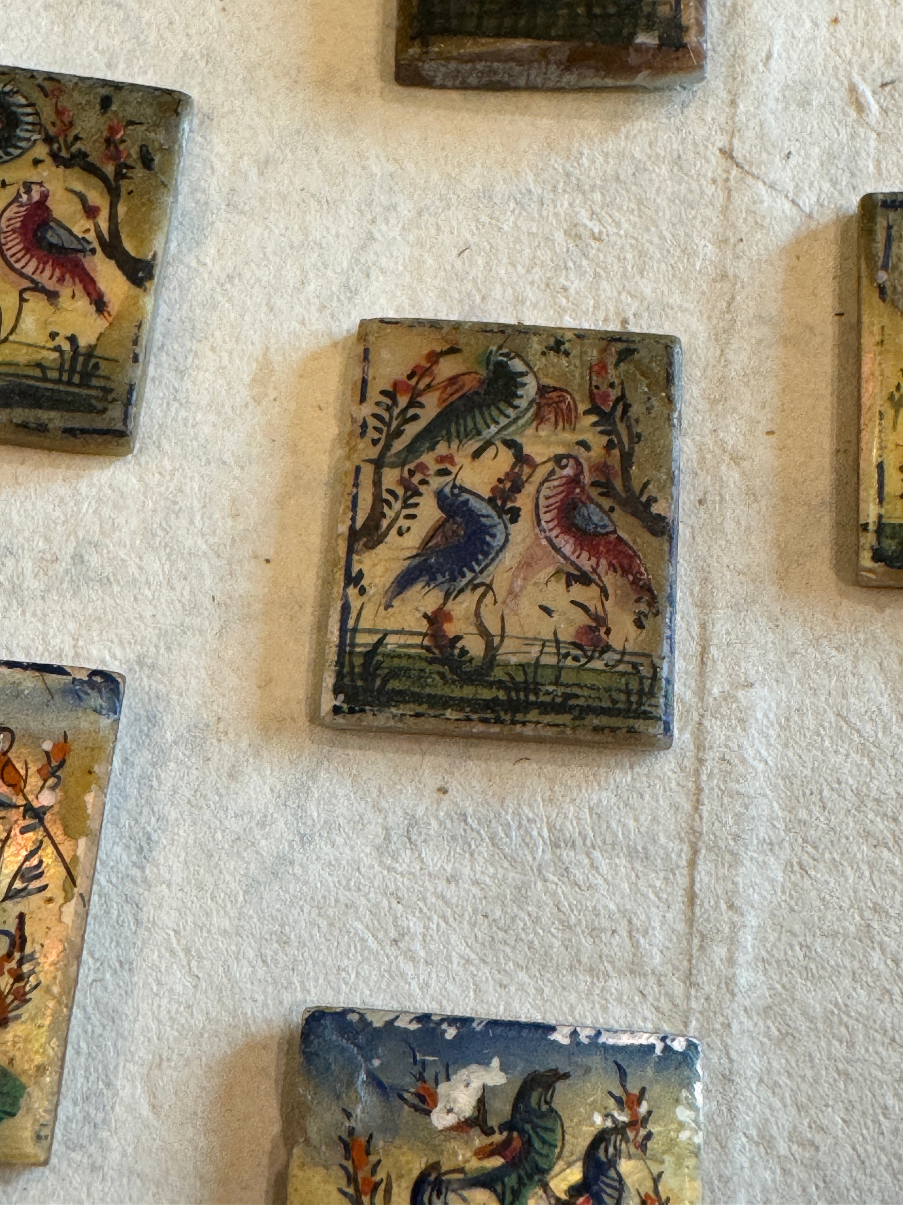 Antique Painted Rectangle Mother-of-Pearl Bird Tiles - T3