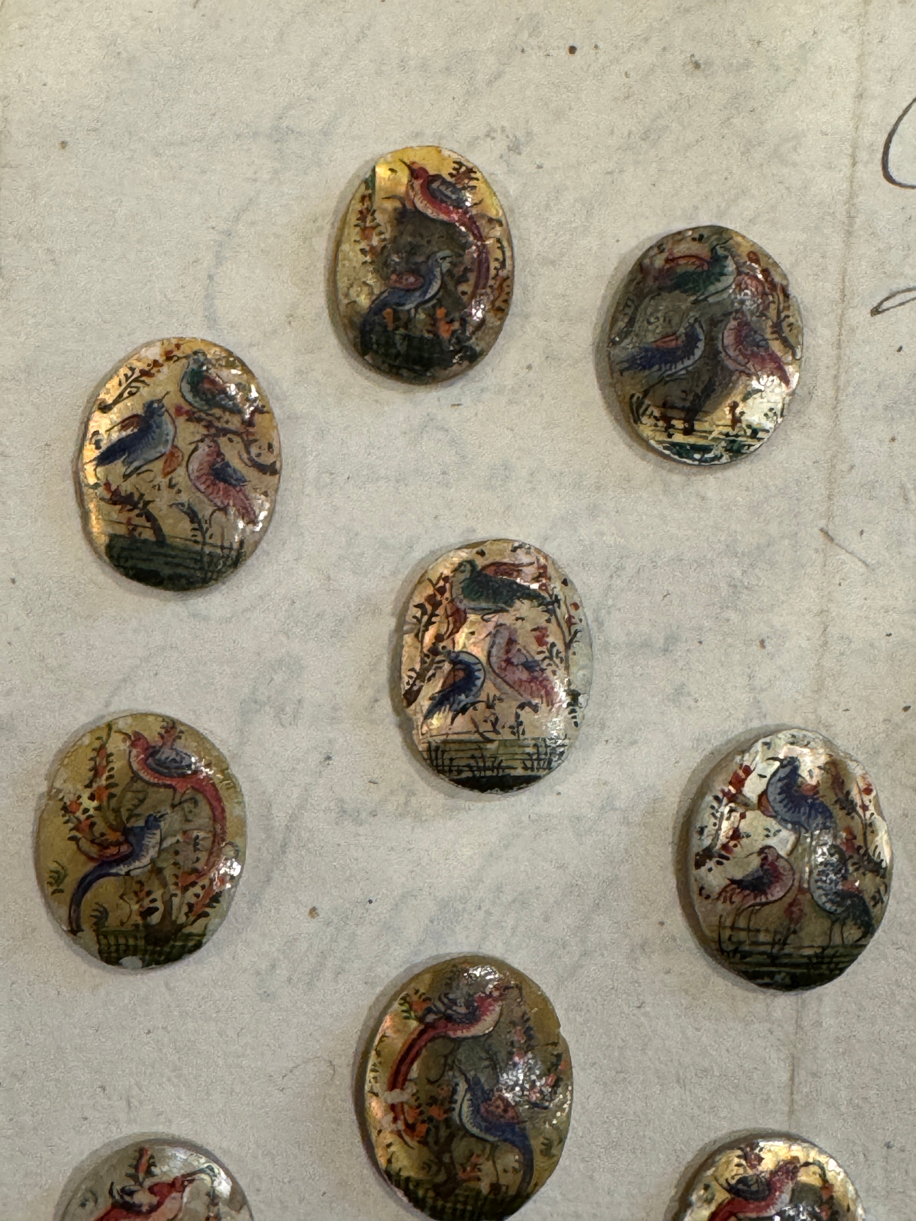 Antique Painted Oval Mother-of-Pearl Bird Tiles - T4