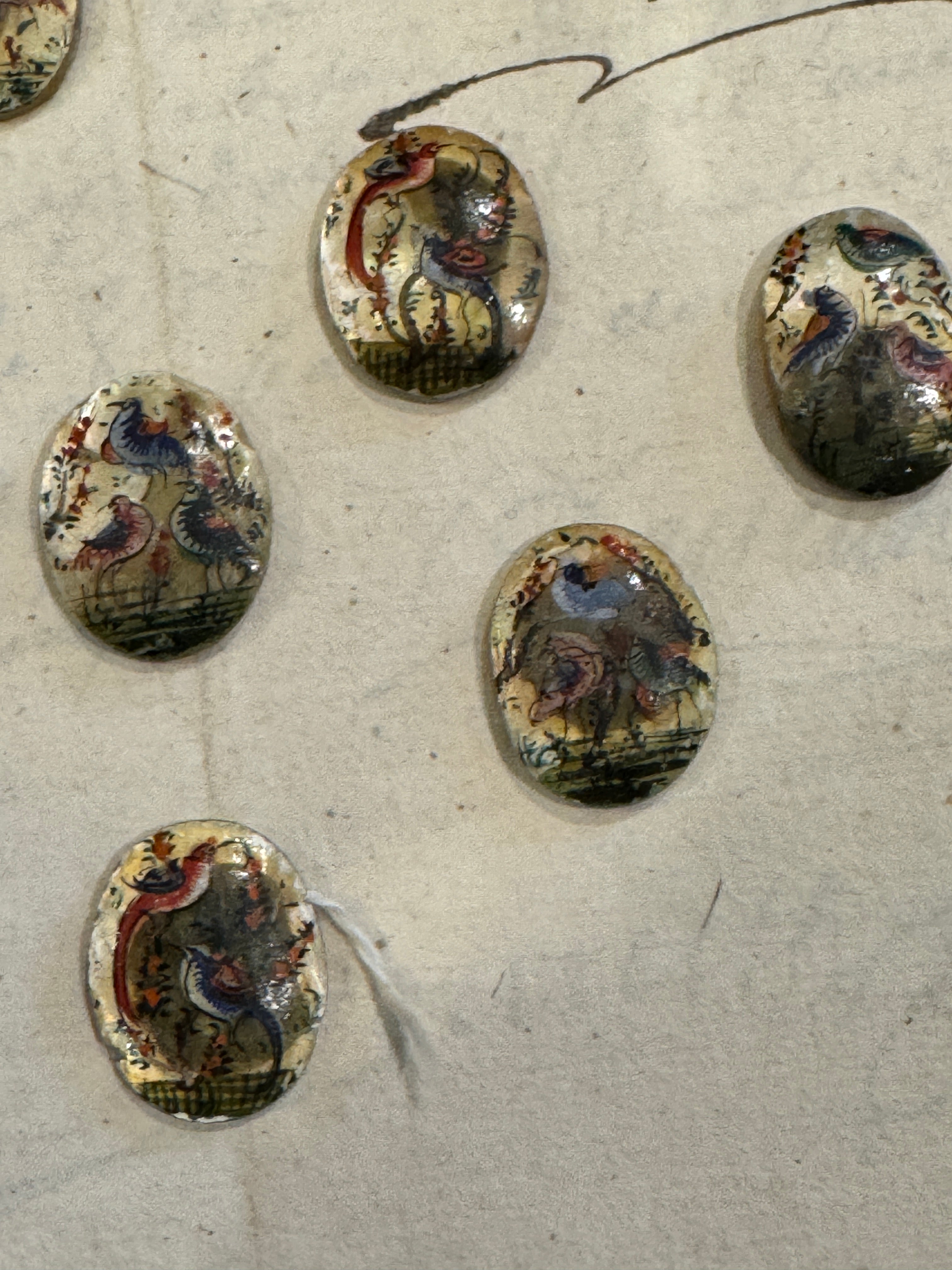 Antique Painted Oval Mother-of-Pearl Bird Tiles - T4