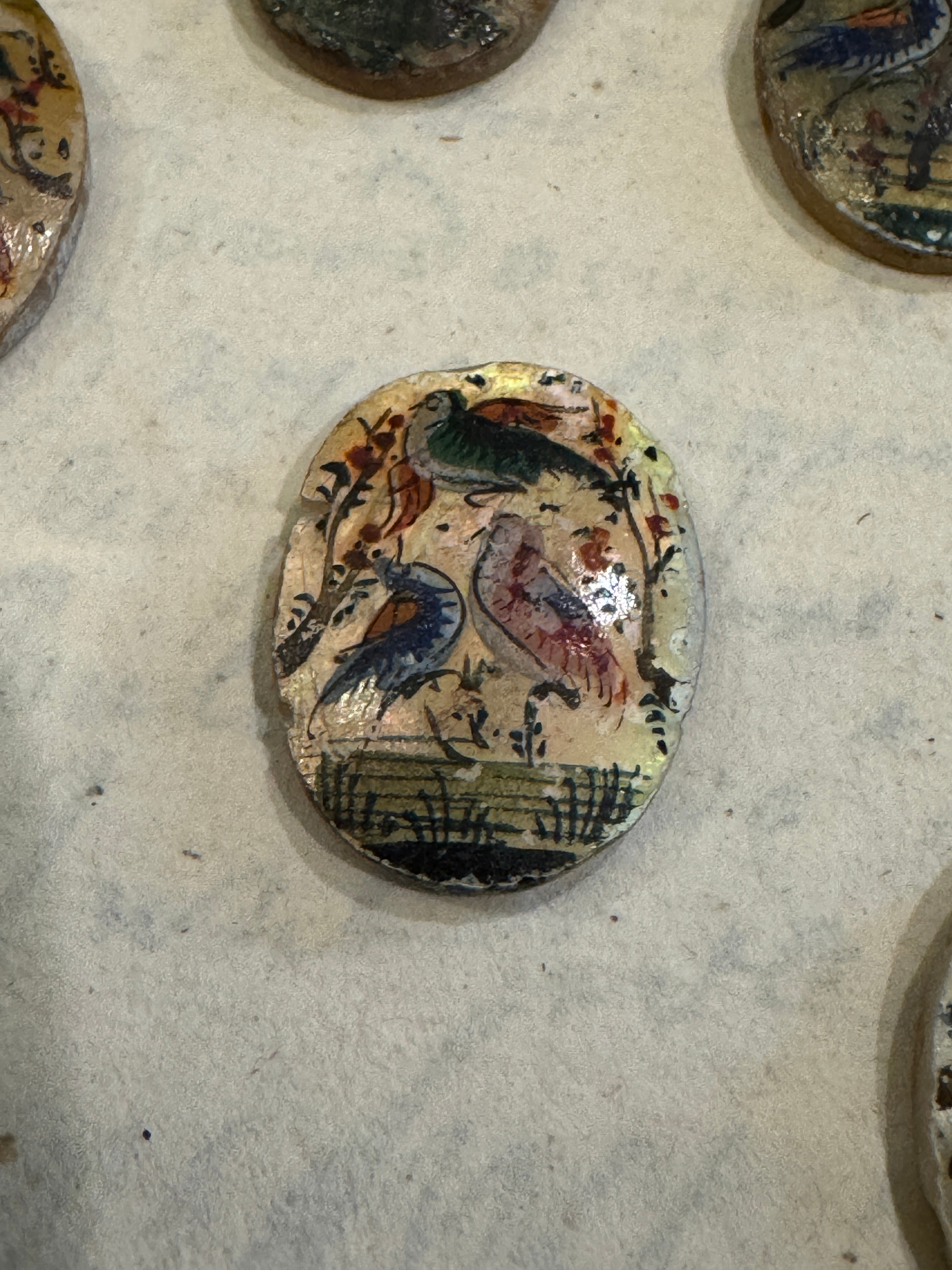 Antique Painted Oval Mother-of-Pearl Bird Tiles - T4