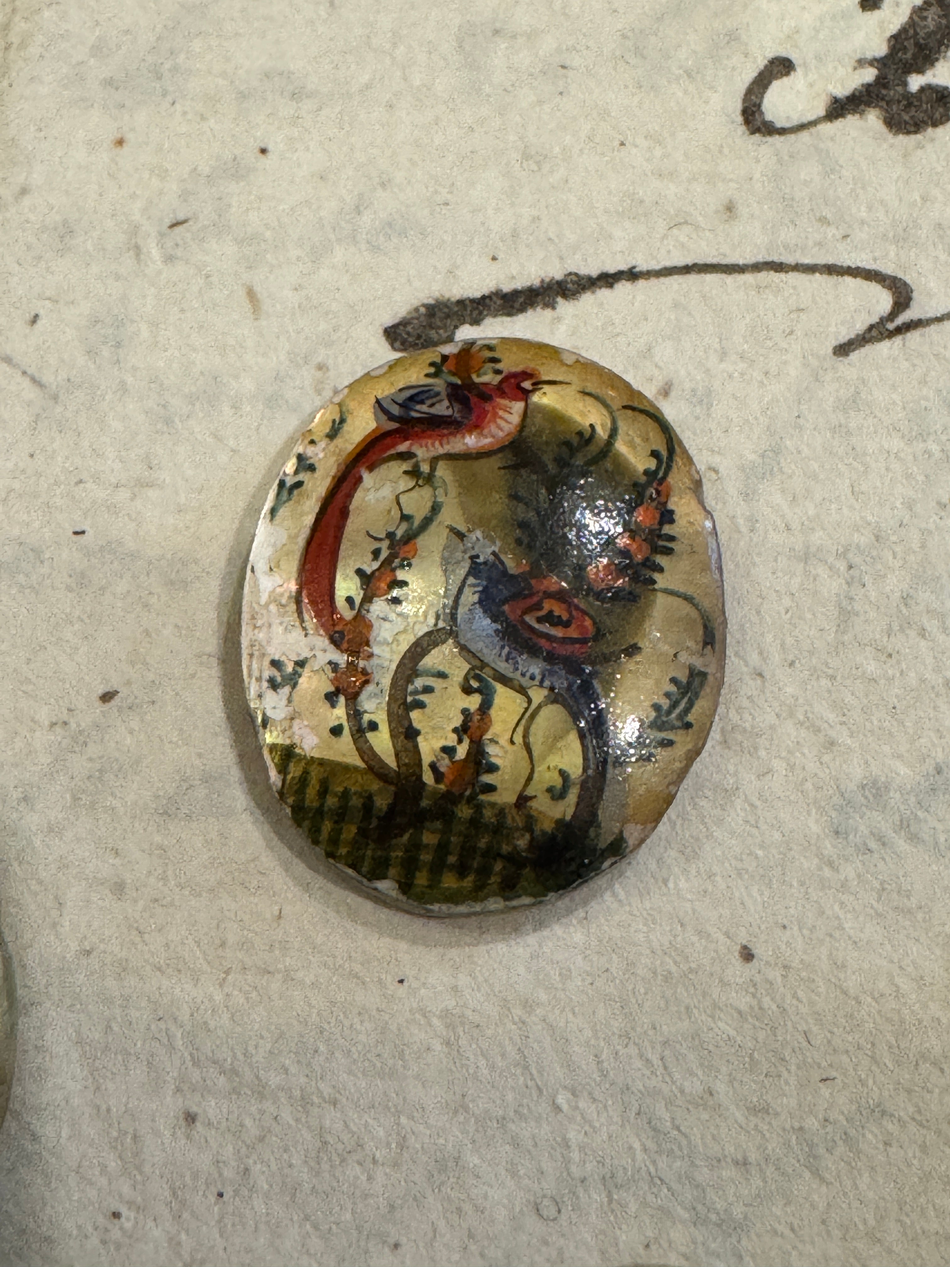 Antique Painted Oval Mother-of-Pearl Bird Tiles - T4