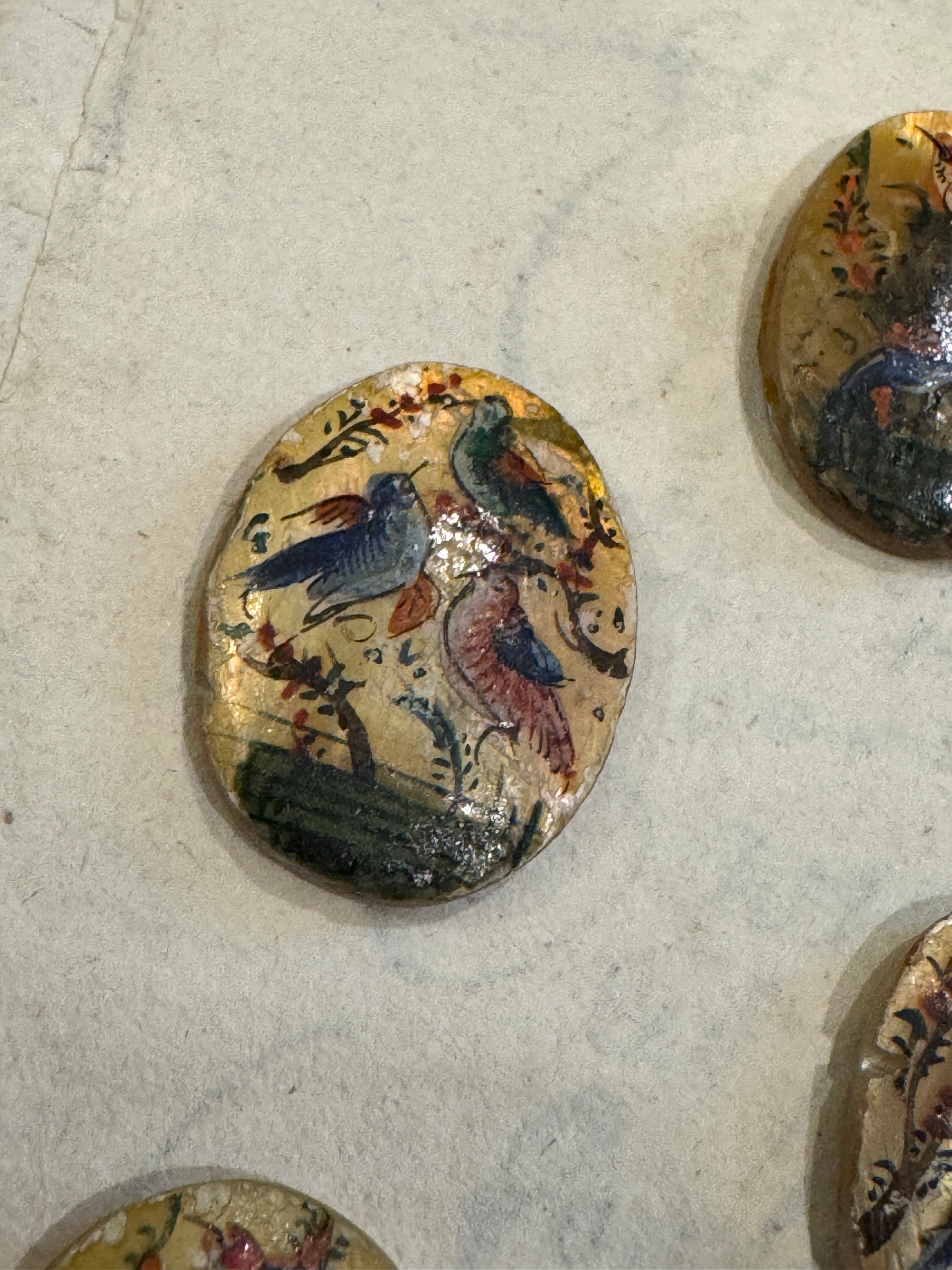 Antique Painted Oval Mother-of-Pearl Bird Tiles - T4