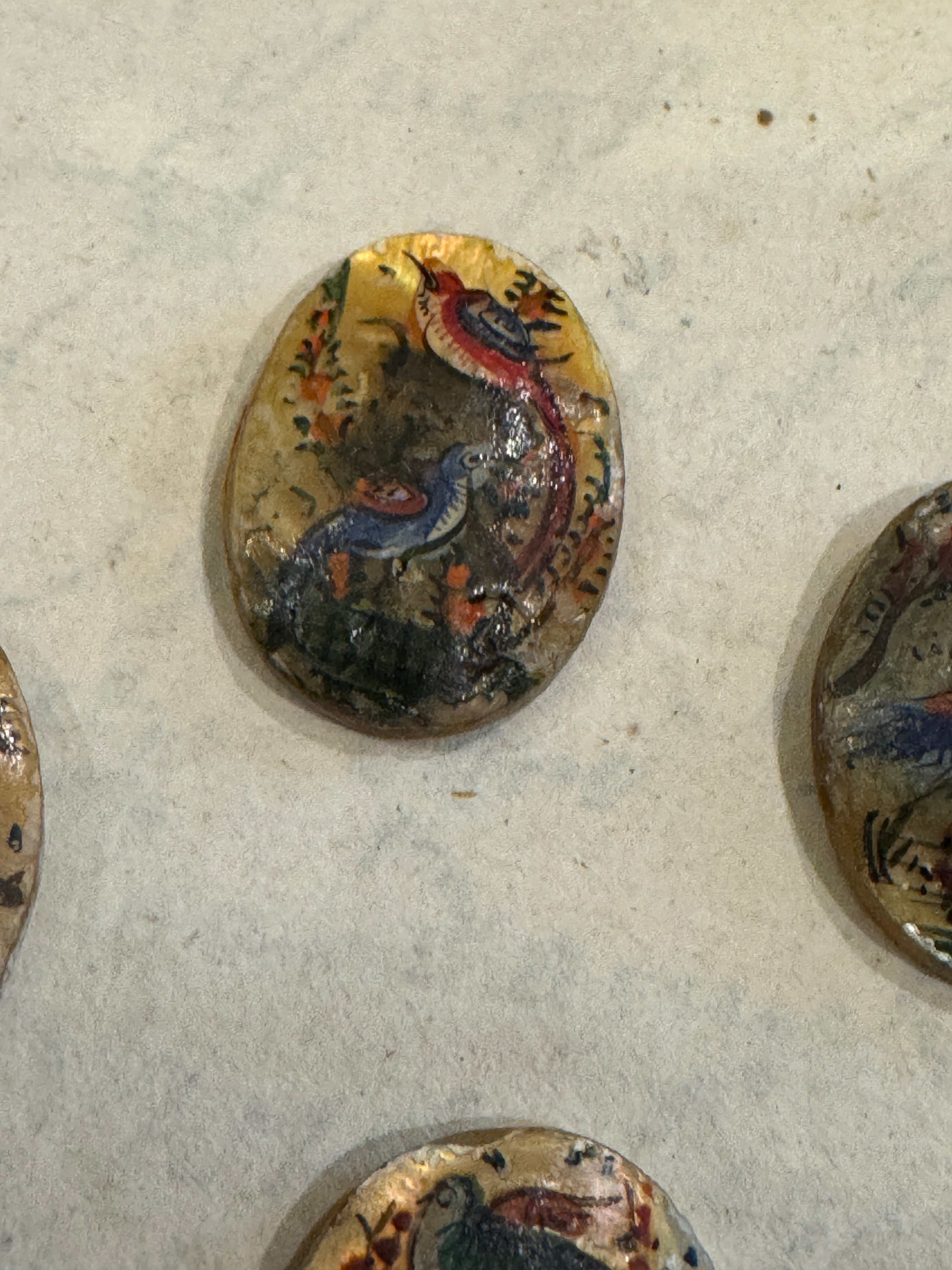 Antique Painted Oval Mother-of-Pearl Bird Tiles - T4