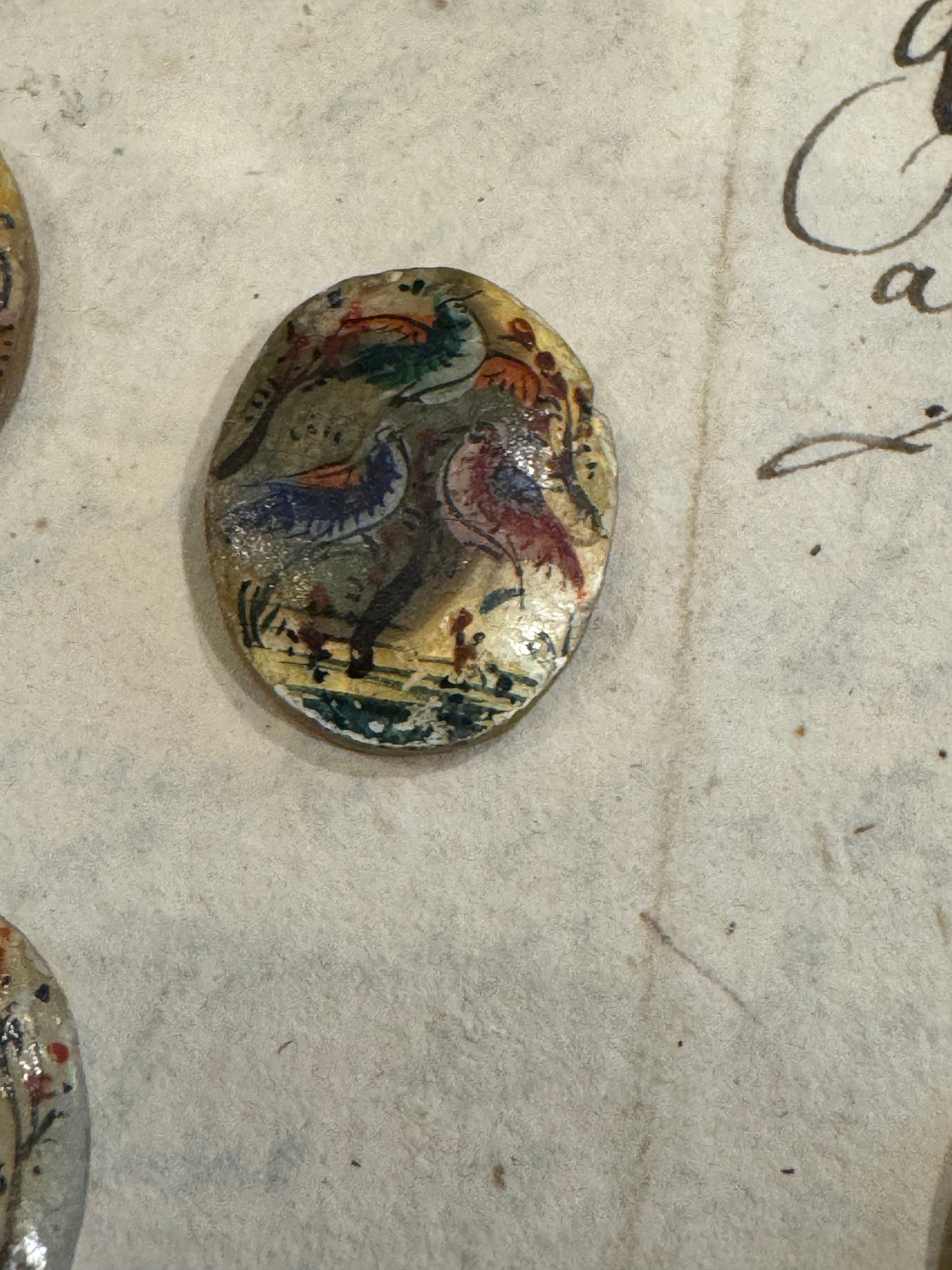 Antique Painted Oval Mother-of-Pearl Bird Tiles - T4