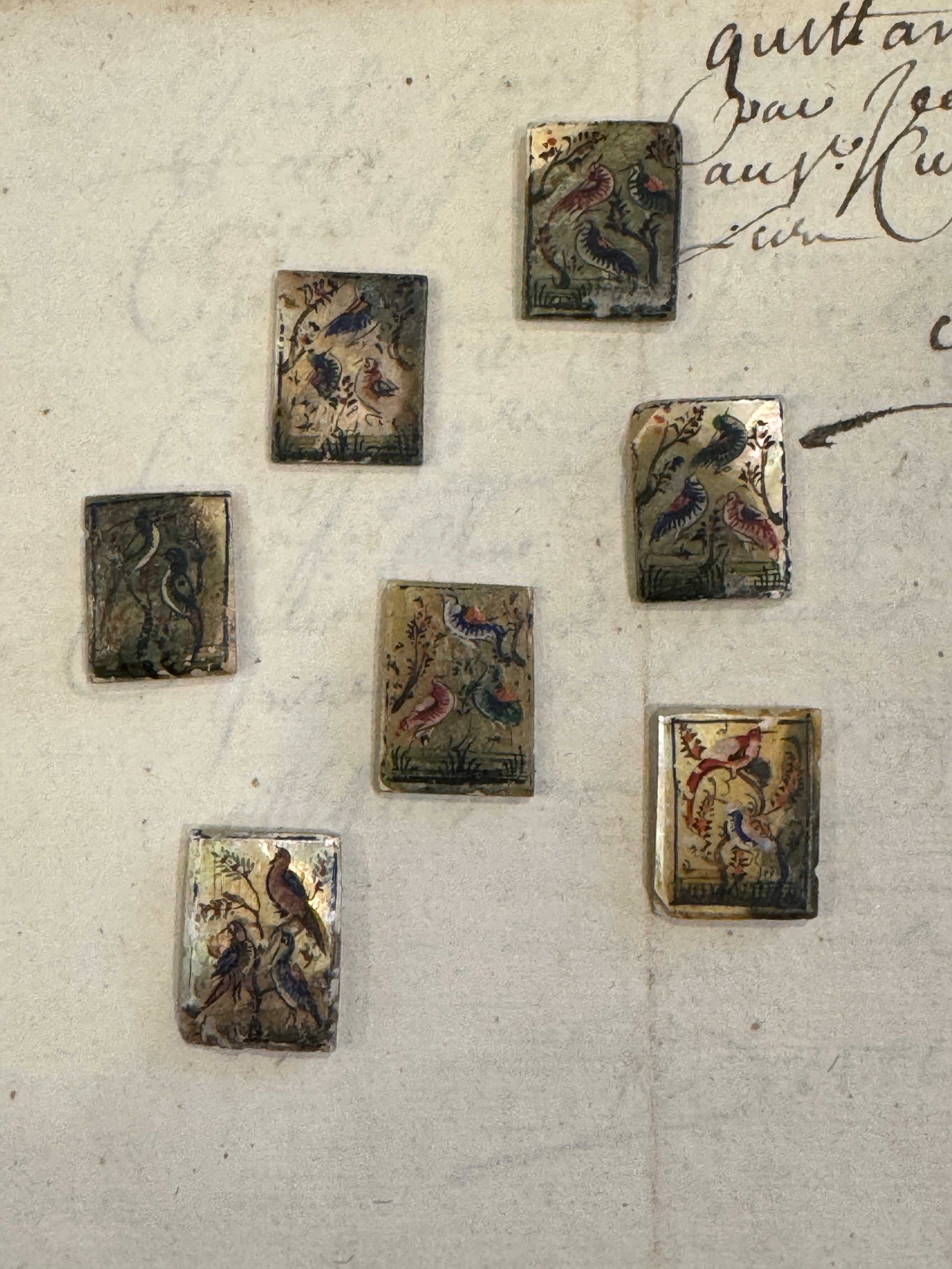 Antique Painted Rectangle Mother-of-Pearl Bird Tiles - T5