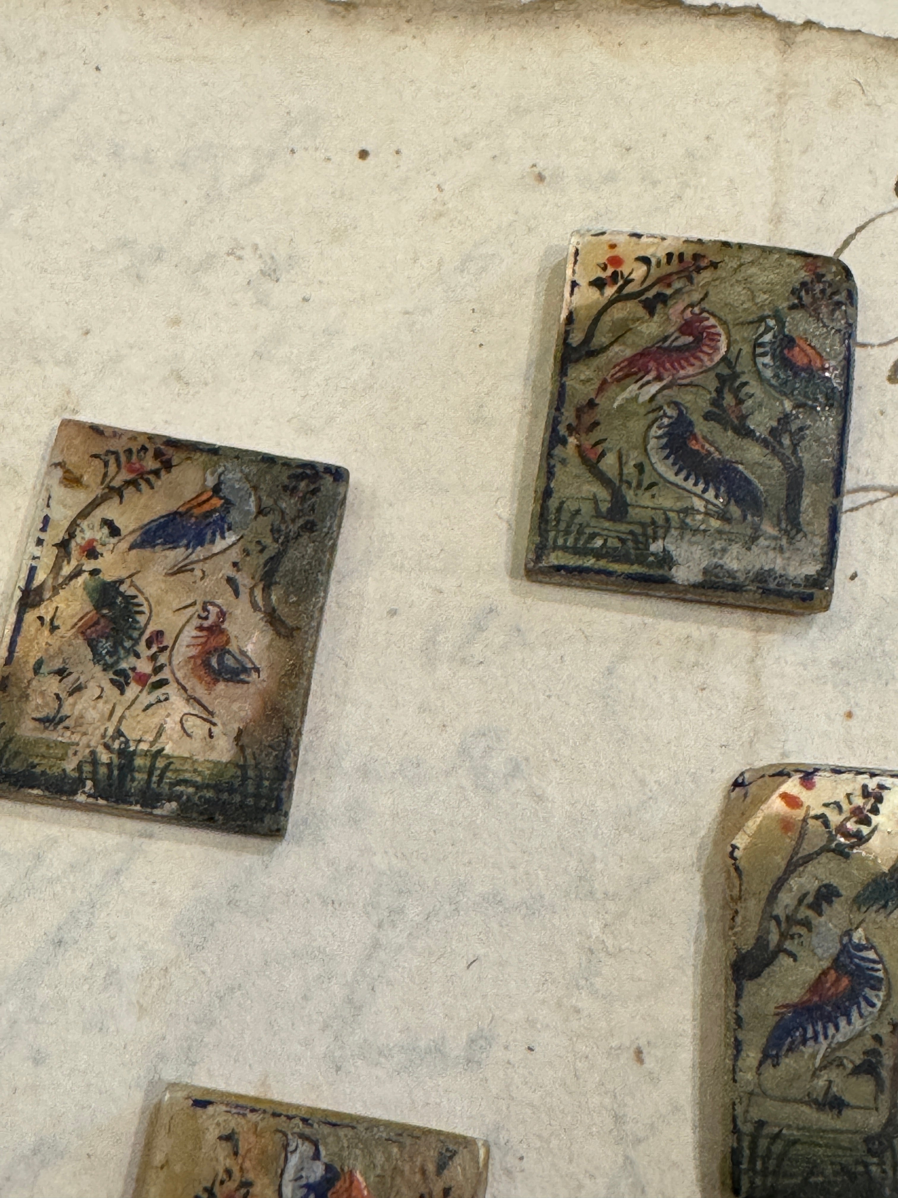 Antique Painted Rectangle Mother-of-Pearl Bird Tiles - T5