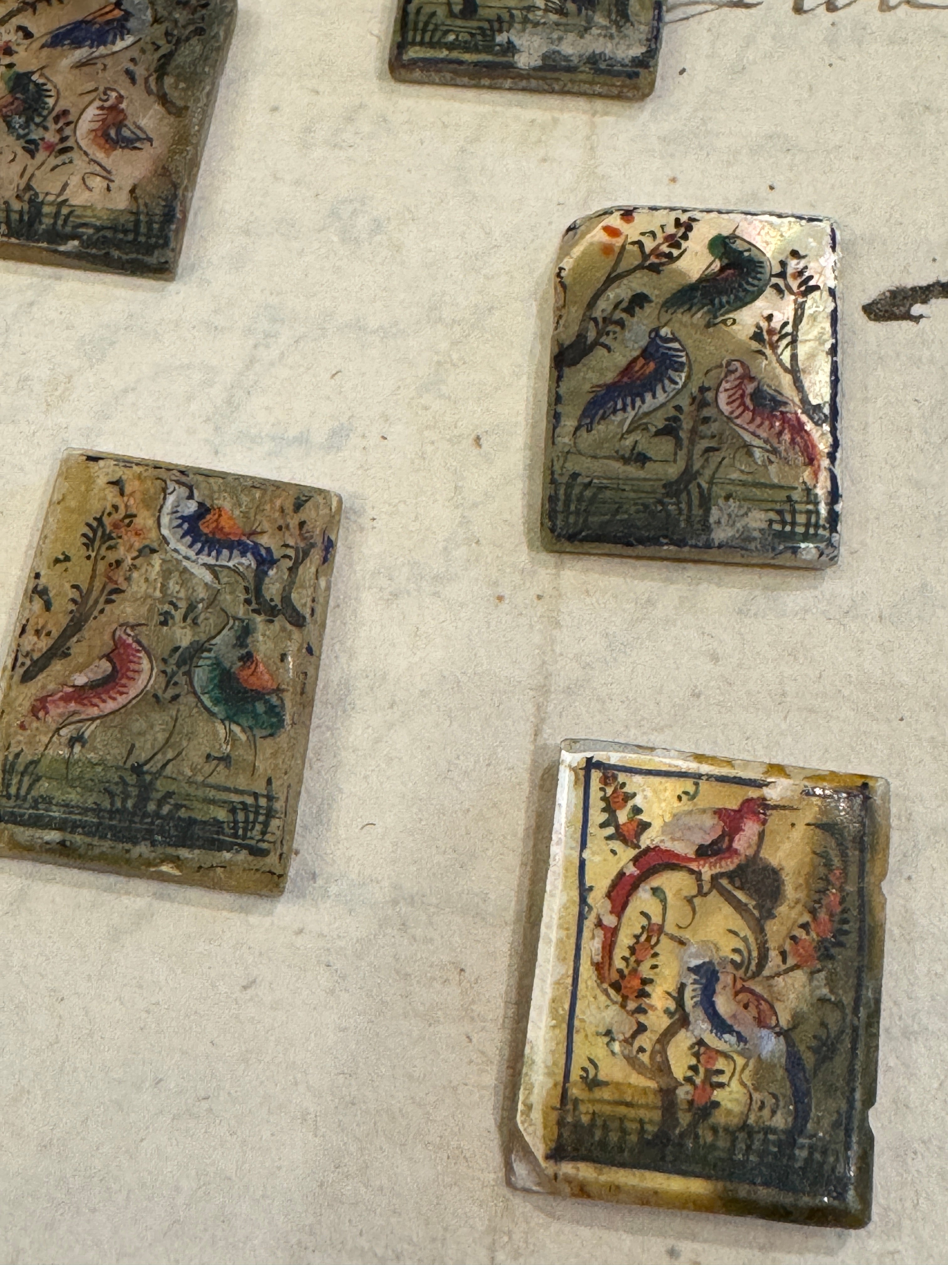 Antique Painted Rectangle Mother-of-Pearl Bird Tiles - T5