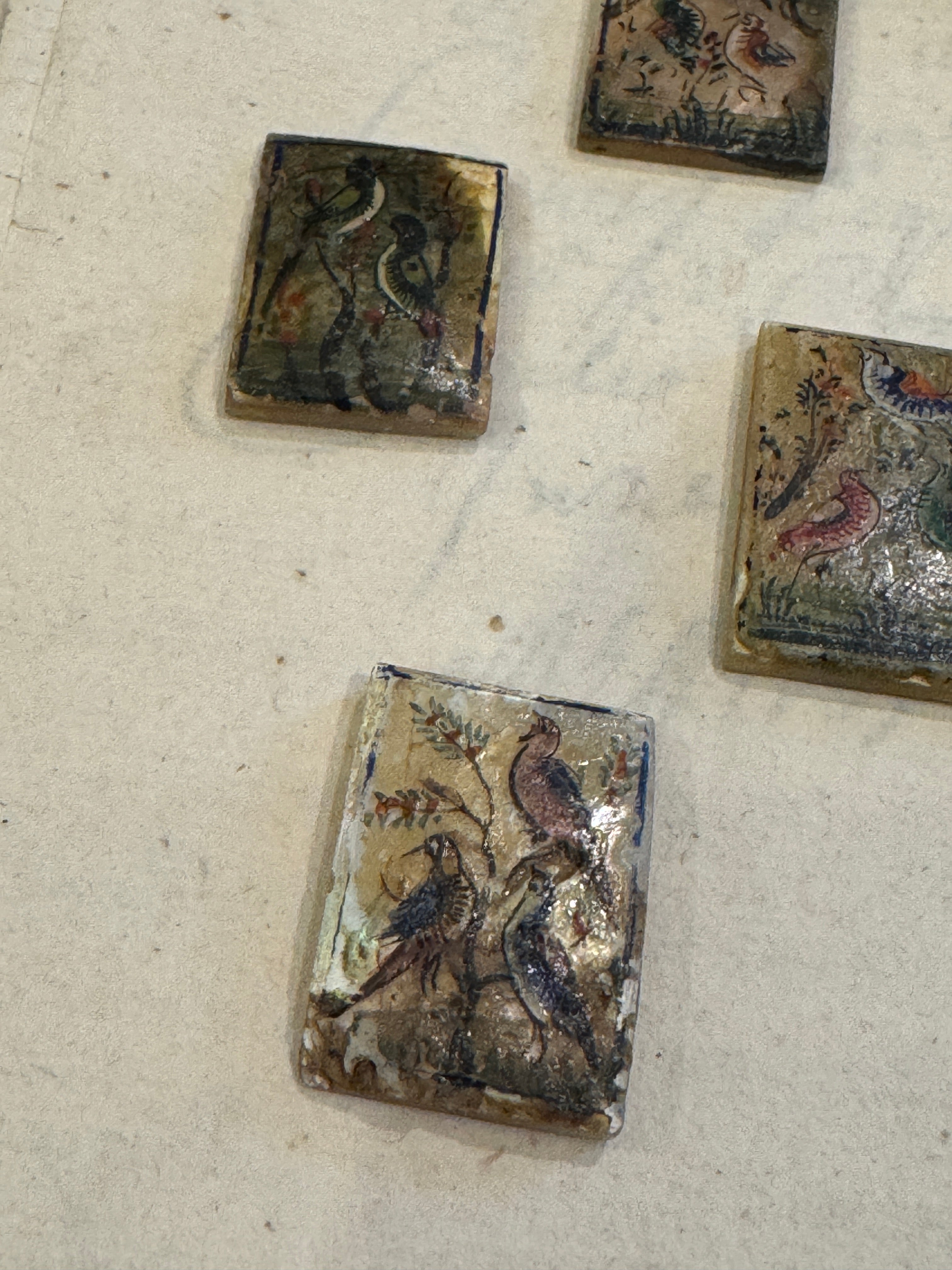 Antique Painted Rectangle Mother-of-Pearl Bird Tiles - T5