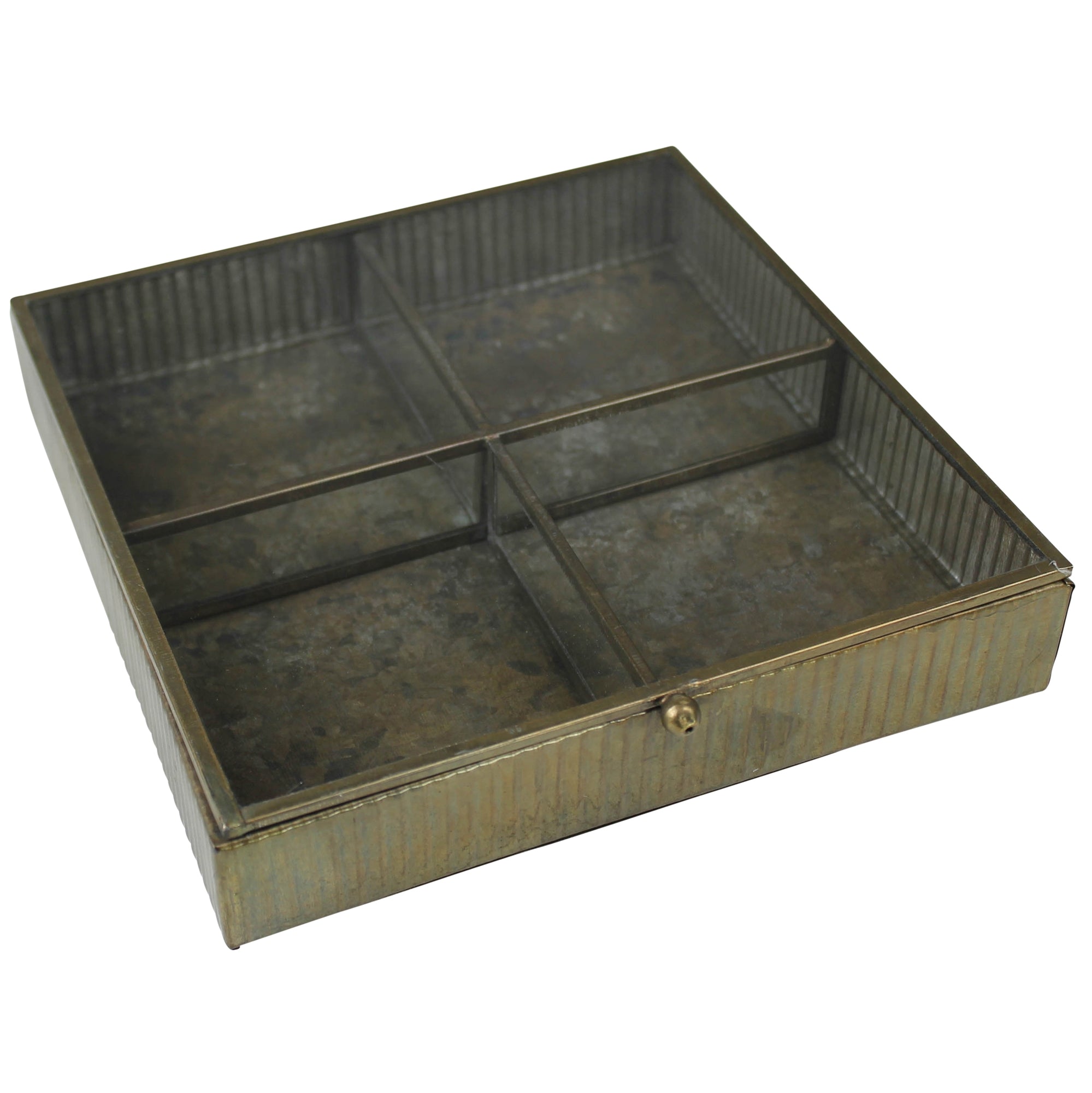 Small Brass Square Box with Glass Lid