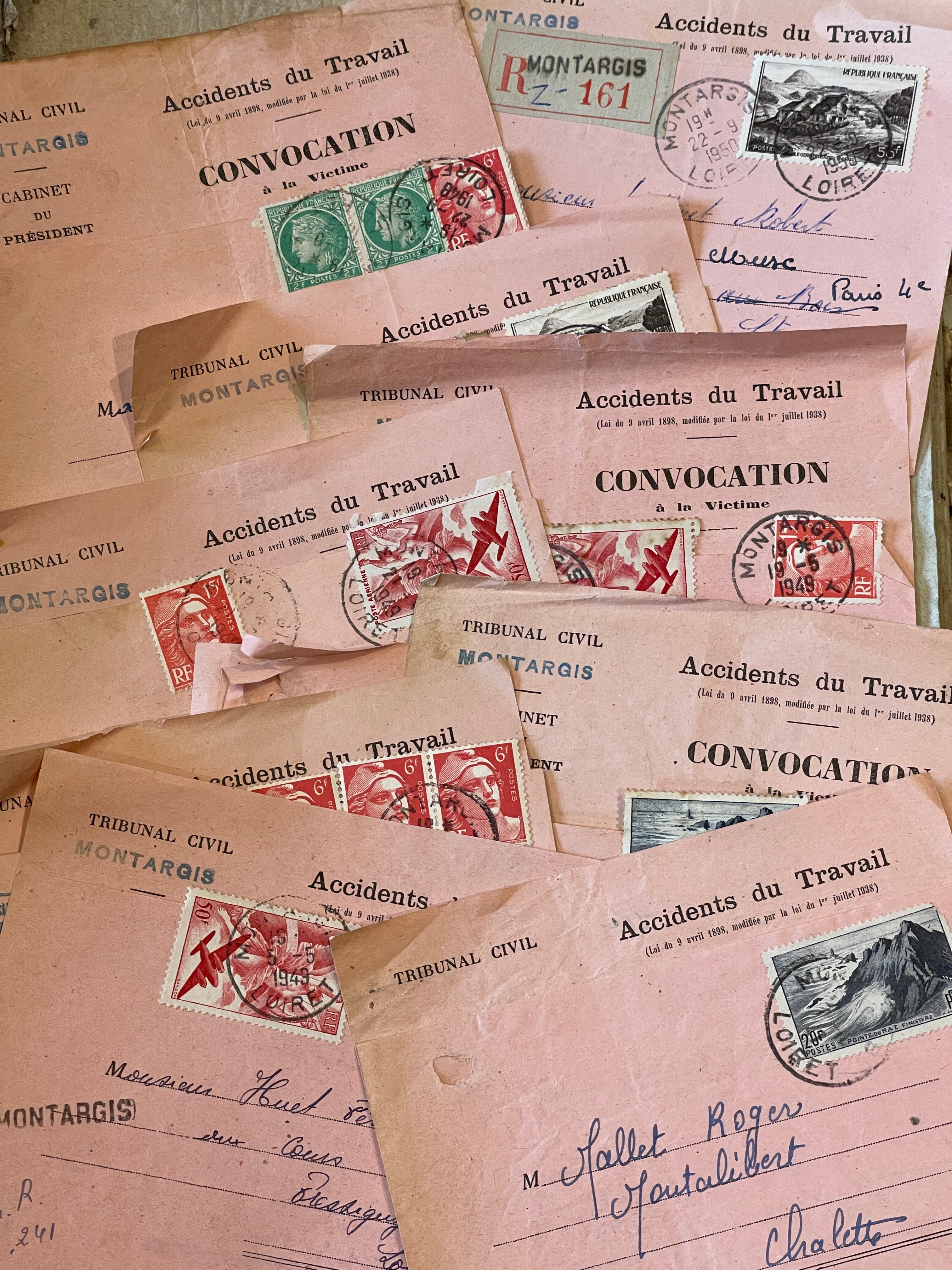 Vintage PINK French "Accidents du Travail" Letters set of 11