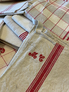 Antique Linen/Hemp Red Striped Torchon from the Farm