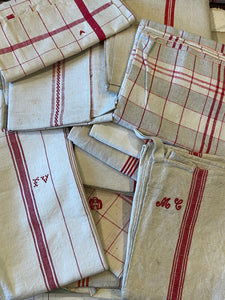 Antique Linen/Hemp Red Striped Torchon from the Farm