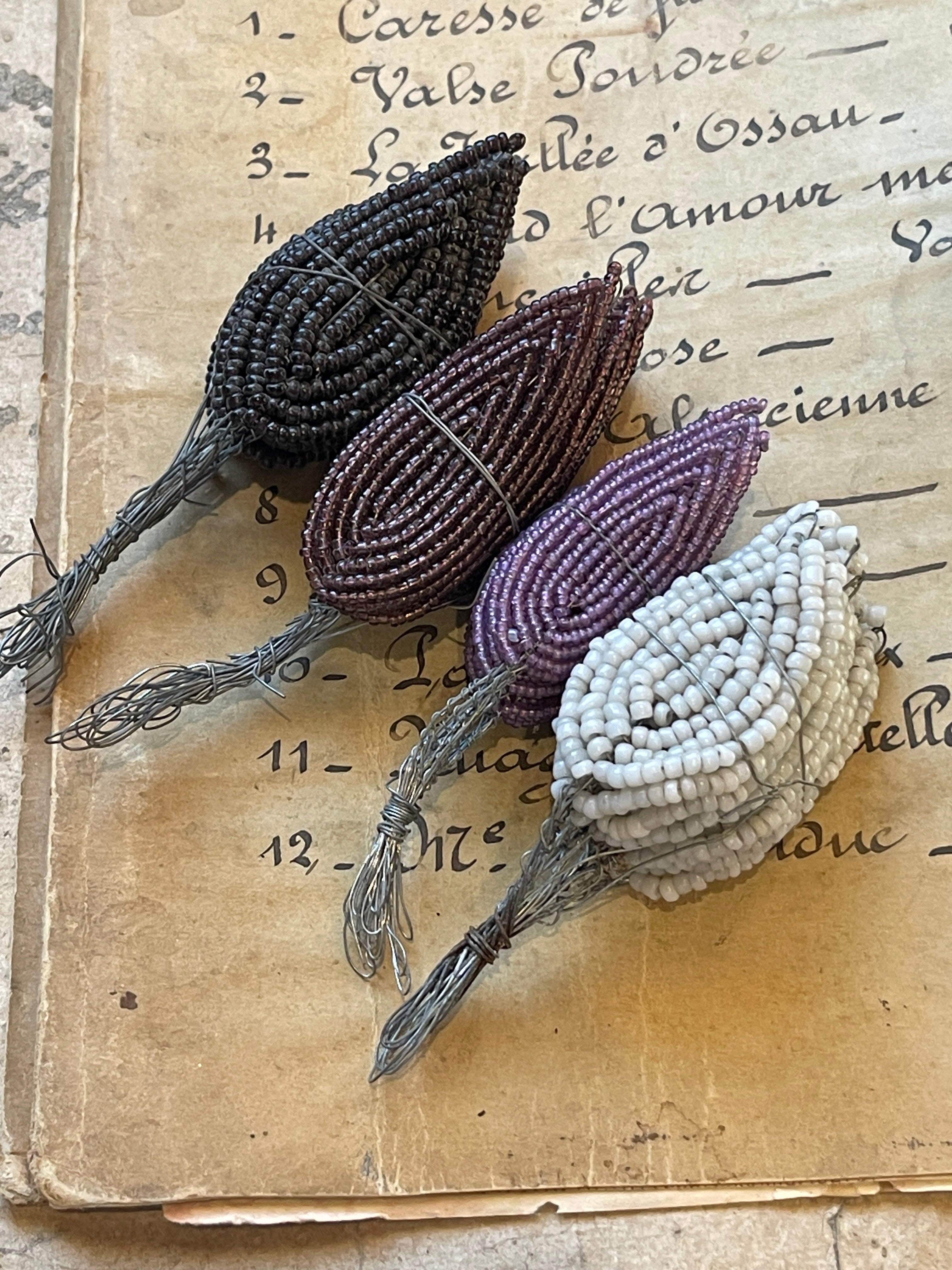 Antique French Glass Beaded sets of Leaves for Funeral Wreath & Flower Making