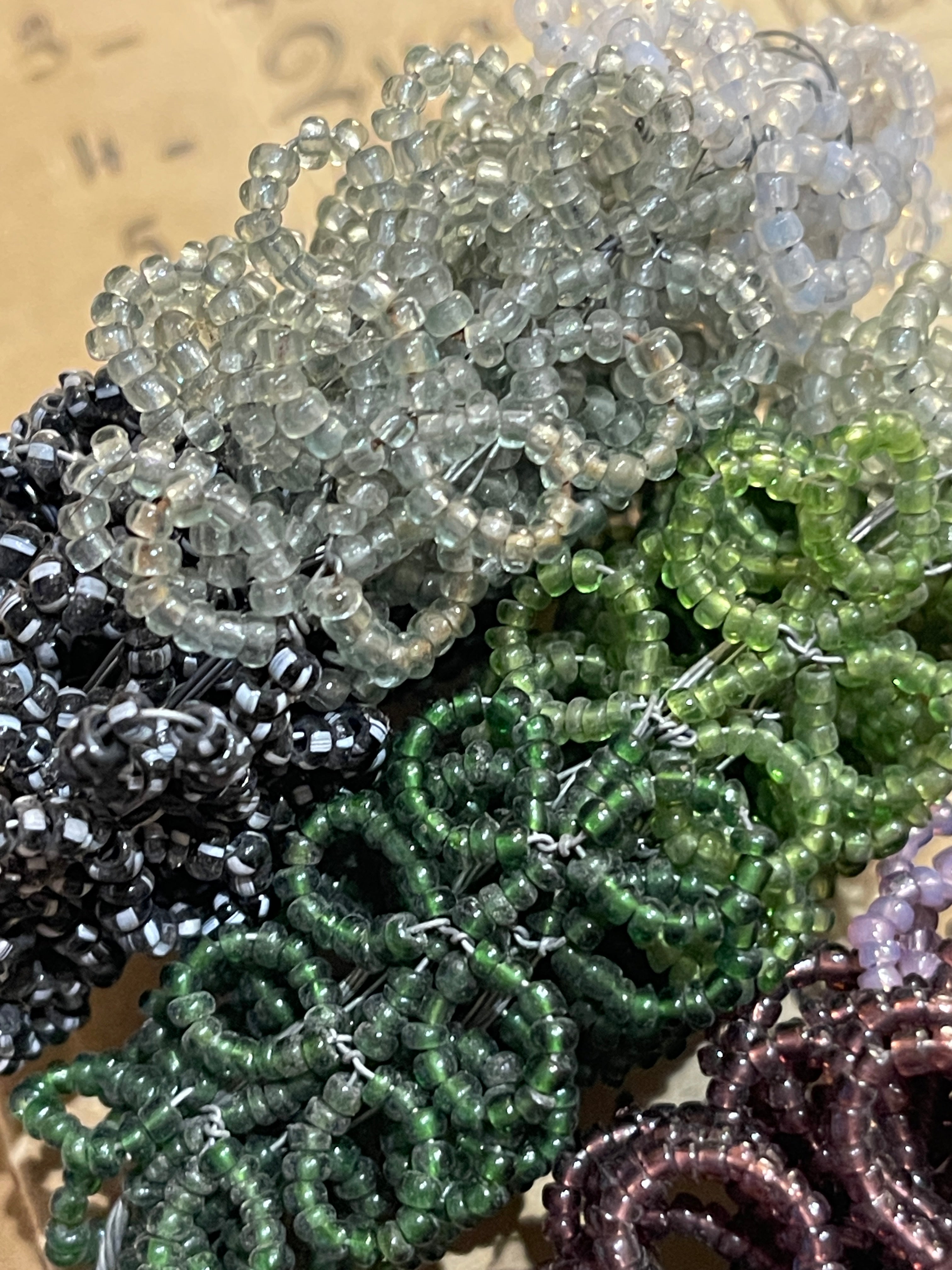 Antique French Glass Beaded sets of Leaves for Funeral Wreath & Flower Making