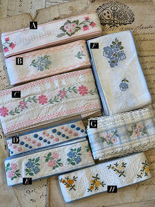 Vintage French Embroidered Pinks & Blue Ribbon Trims