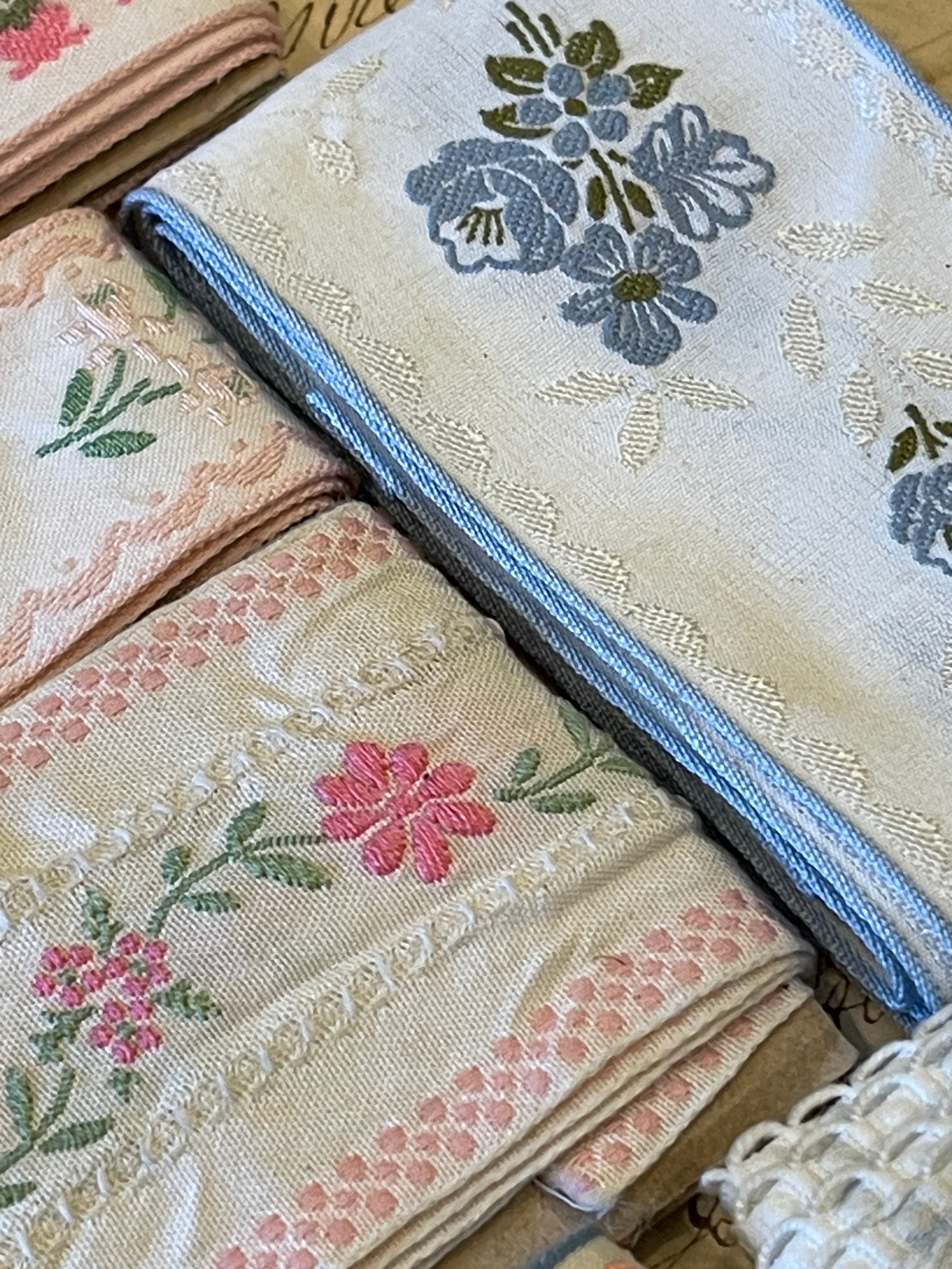 Vintage French Embroidered Pinks & Blue Ribbon Trims