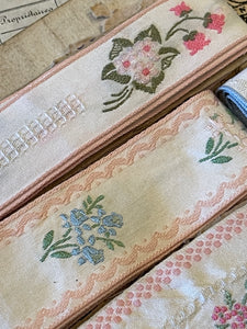 Vintage French Embroidered Pinks & Blue Ribbon Trims