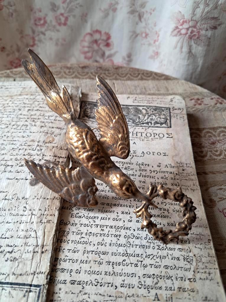 Antique French Repousse Bird and Wreath