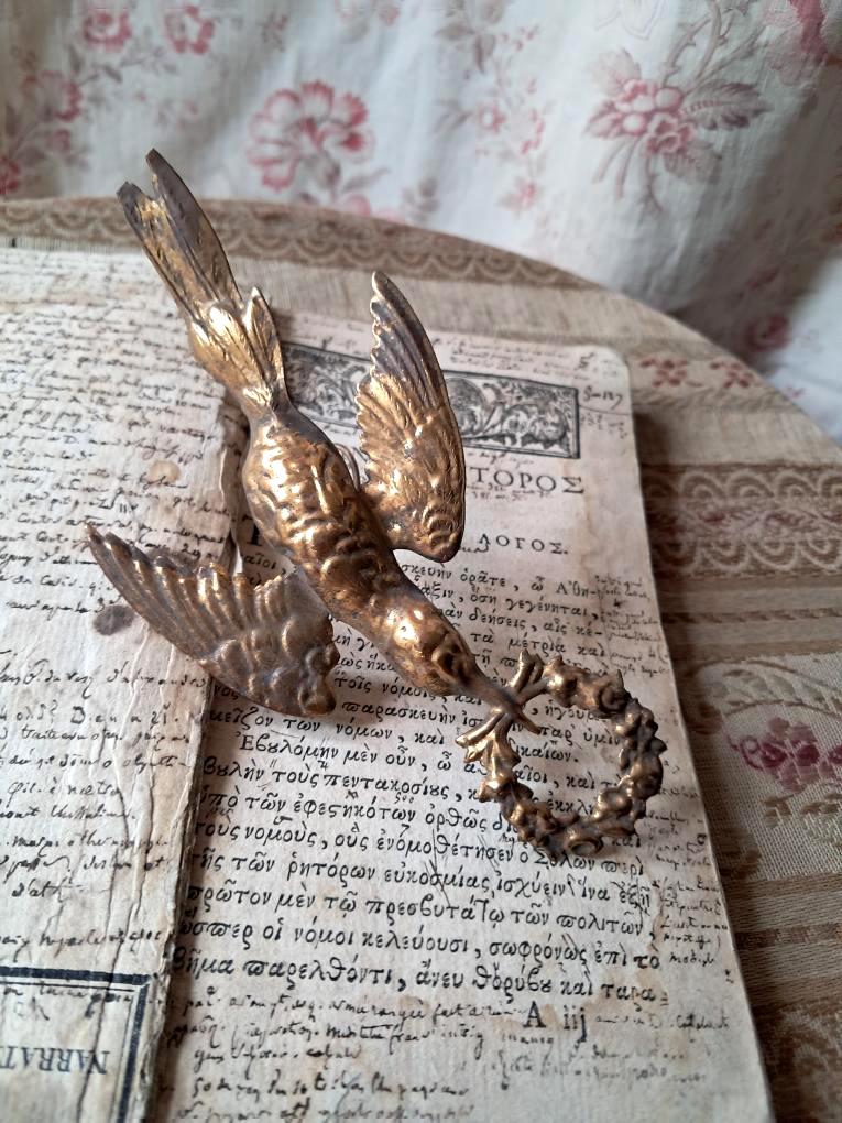 Antique French Repousse Bird and Wreath