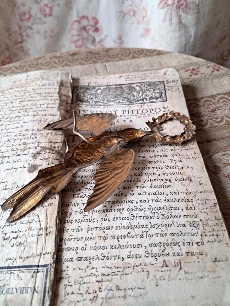 Antique French Repousse Bird and Wreath