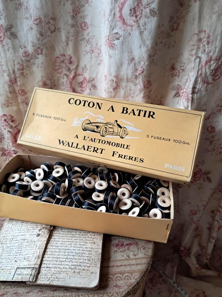 Antique French Black "Coton à bâtir" in Sets/5