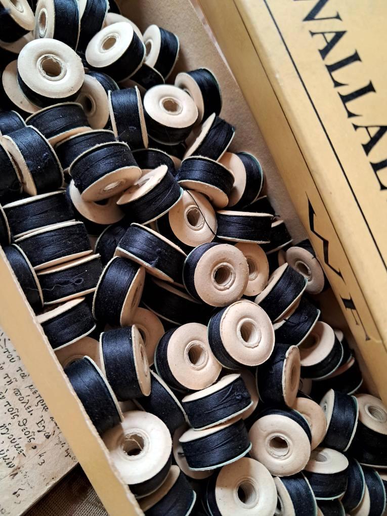 Antique French Black "Coton à bâtir" in Sets/5