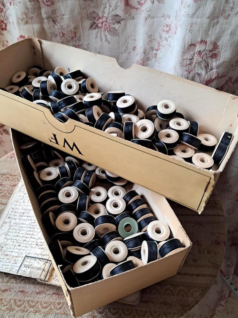 Antique French Black "Coton à bâtir" in Sets/5