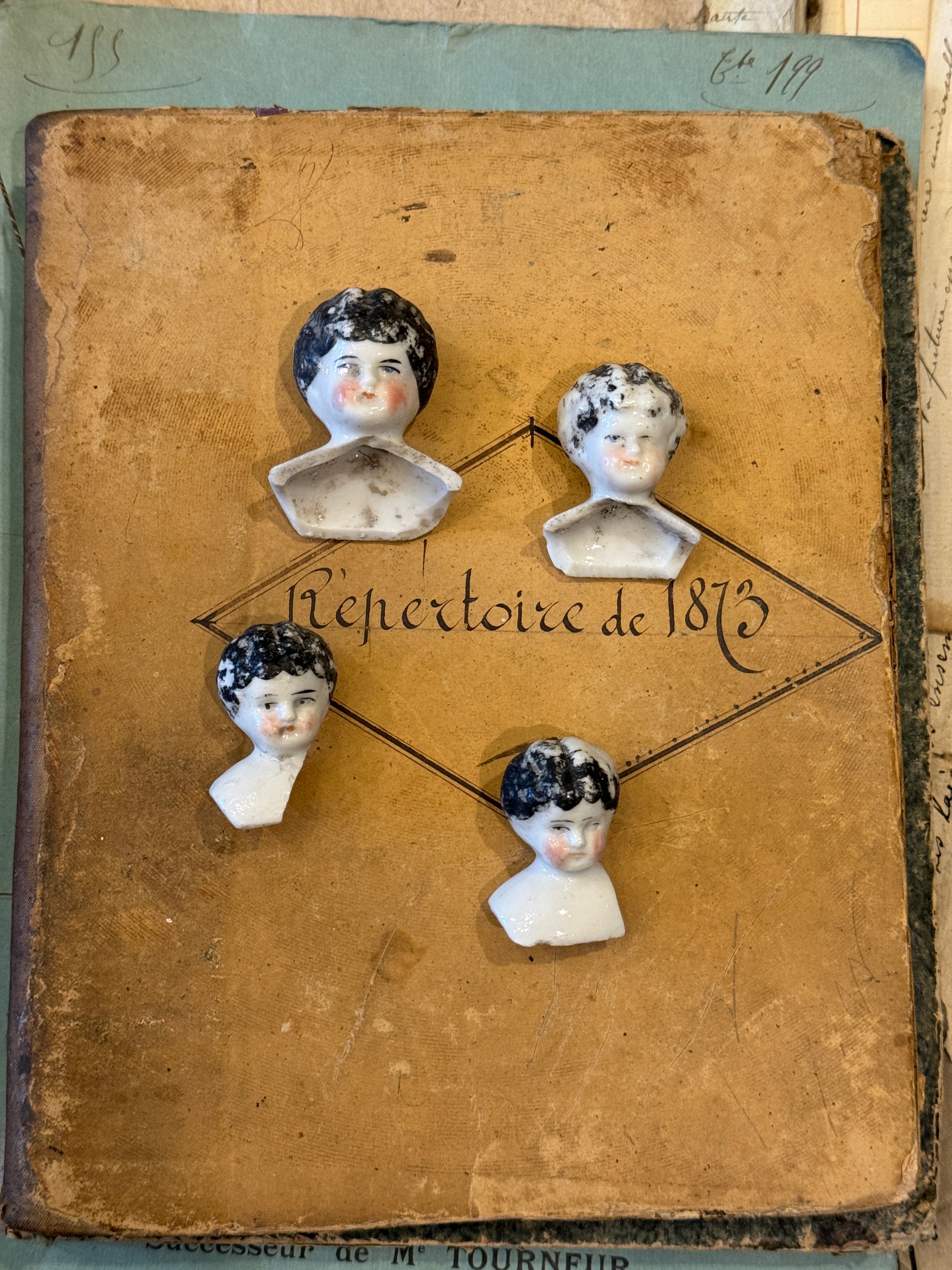 Antique German Painted Doll heads with Shoulders - A9