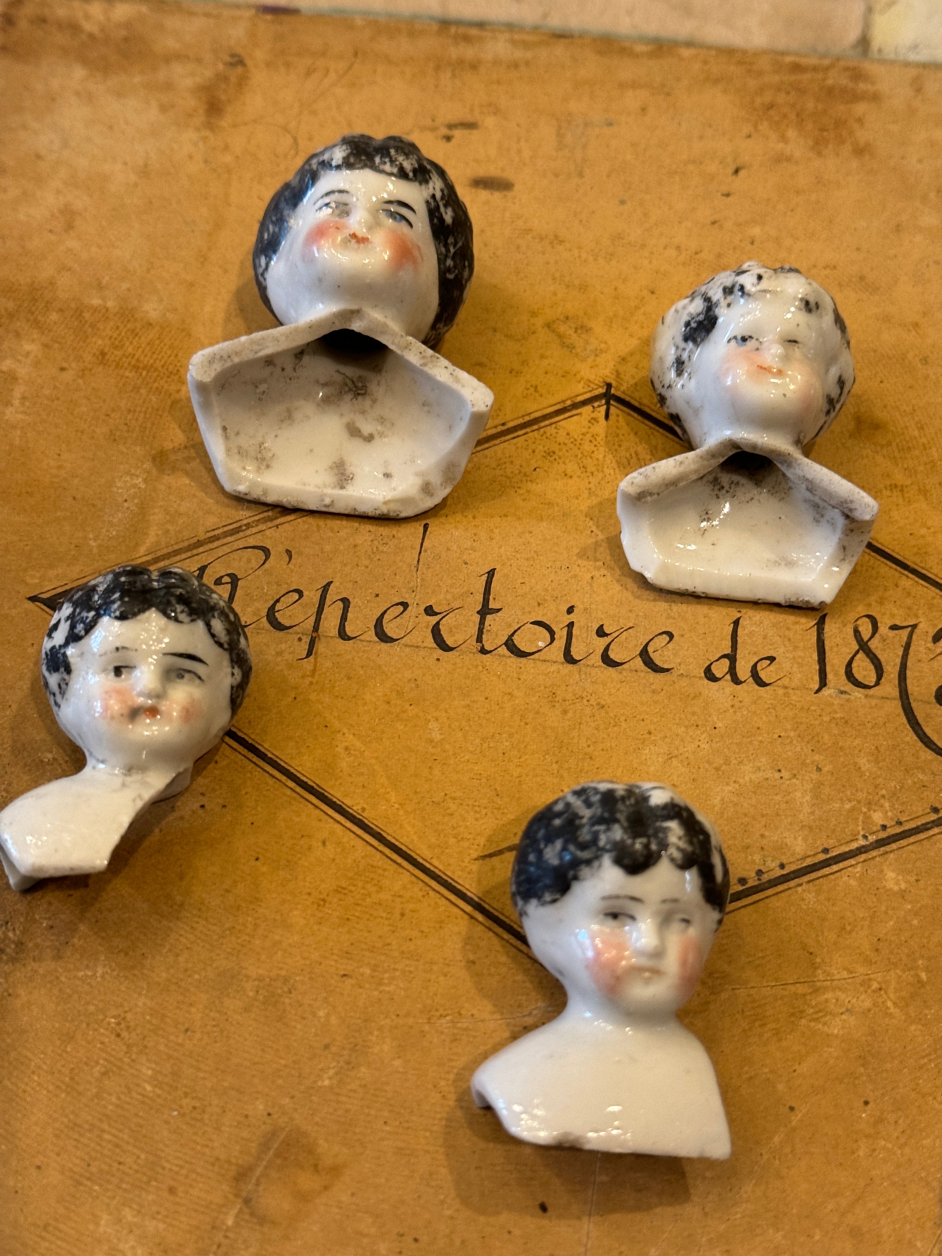 Antique German Painted Doll heads with Shoulders - A9