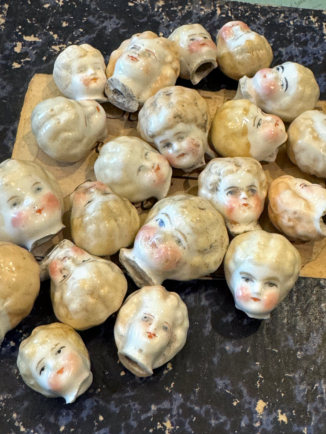 Antique 1.5"-1.75" Blonde Painted German Frozen Charlotte Heads - A16