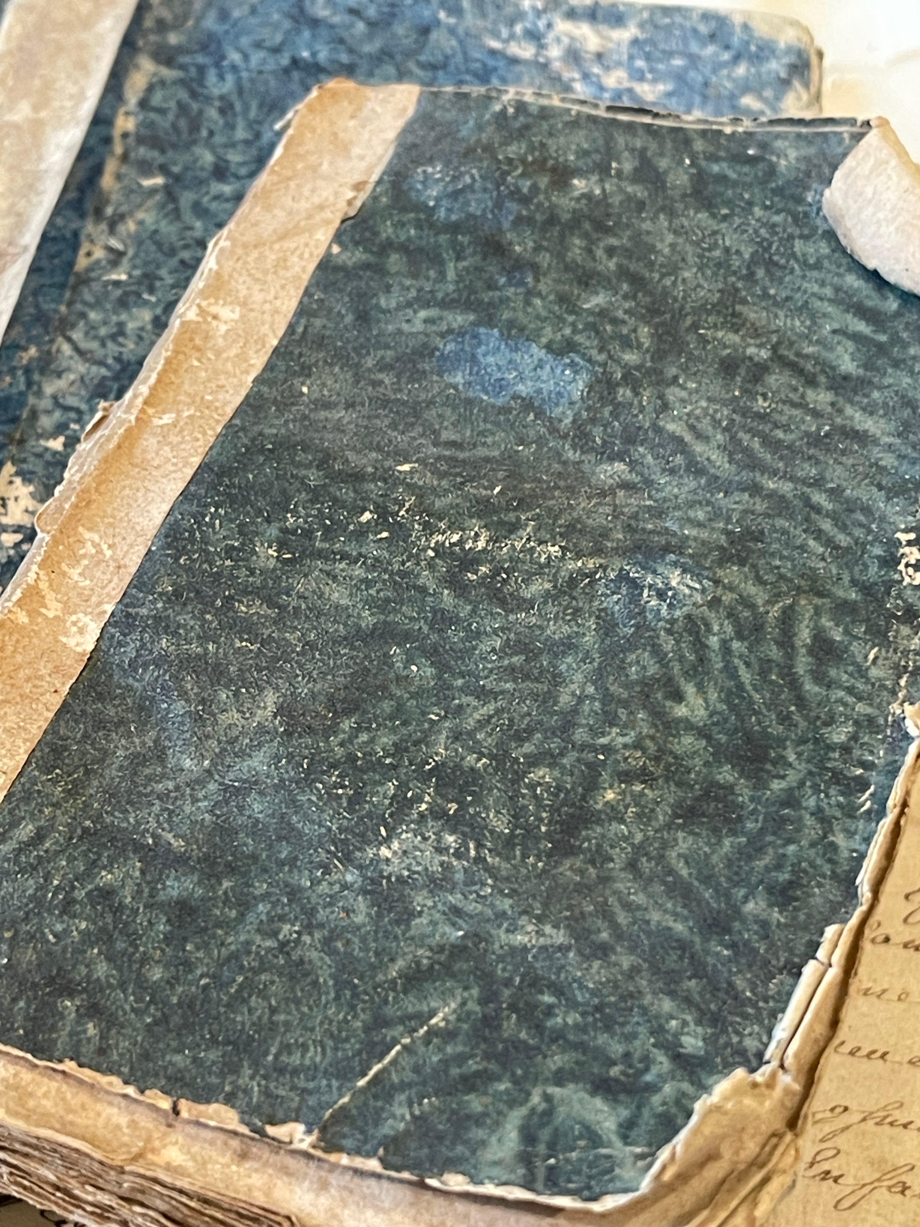 Antique 1805 - 1833 French Blue Paste Paper Books